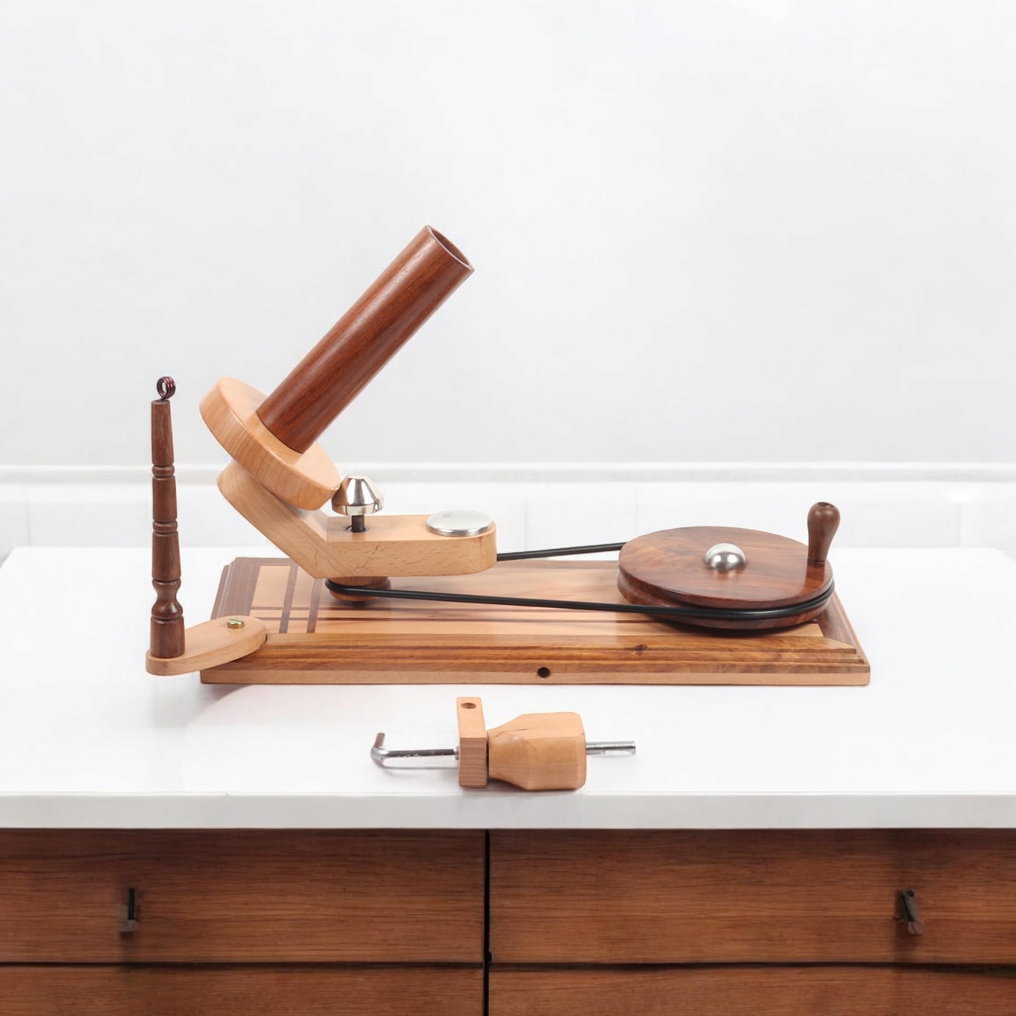 Handgefertigter Garnwickler aus Holz und Swift Set, strapazierfähiges indisches Holz, Tischkugelwickler zum Stricken und Häkeln (Winder (Multi Wood))