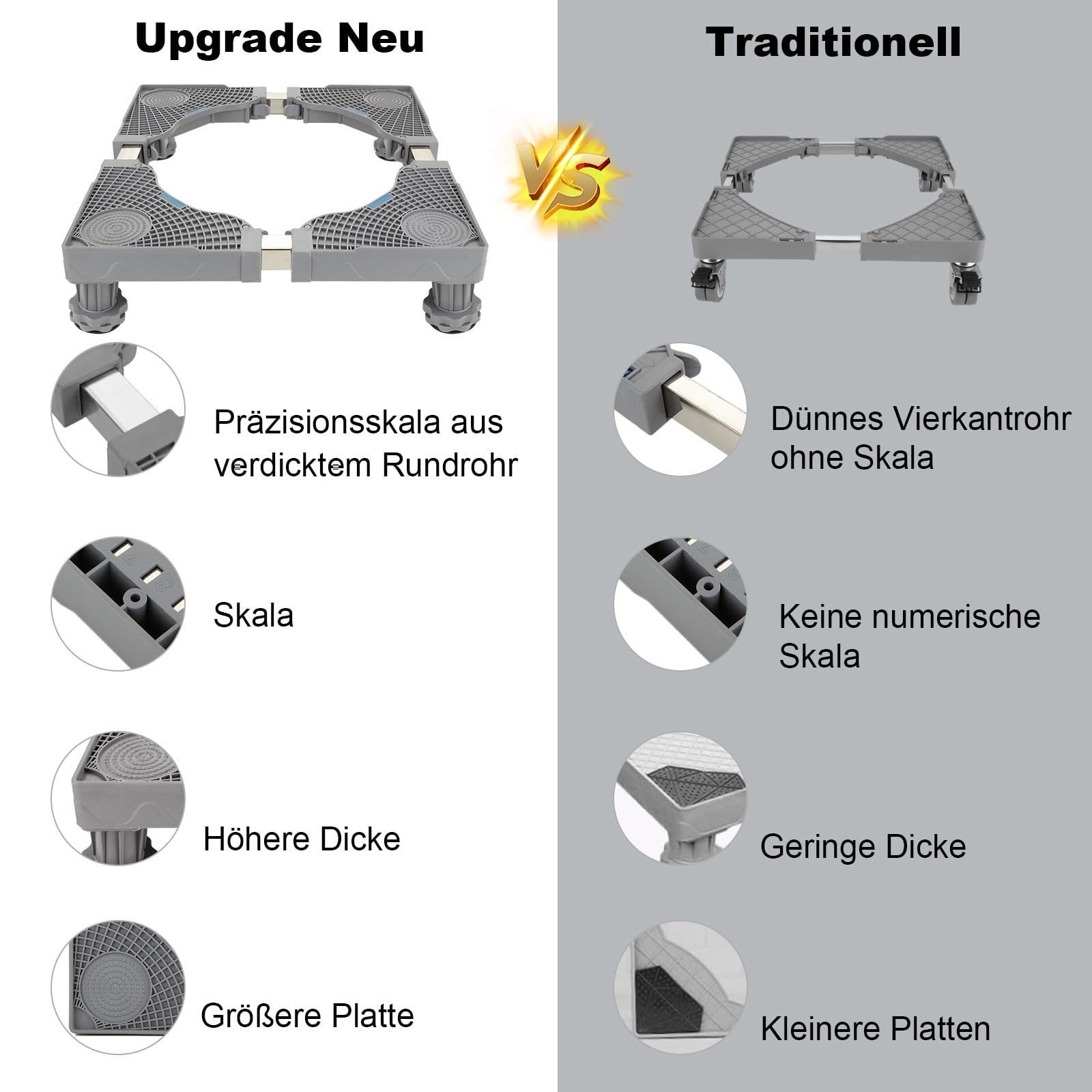 Szafka pod pralkę, z 4 wyściełanymi obciążeniami niedźwiedzia, 300 kg, do pralki, do suszarki i pralki, długość 43-67 cm, wysokość 10-13 cm