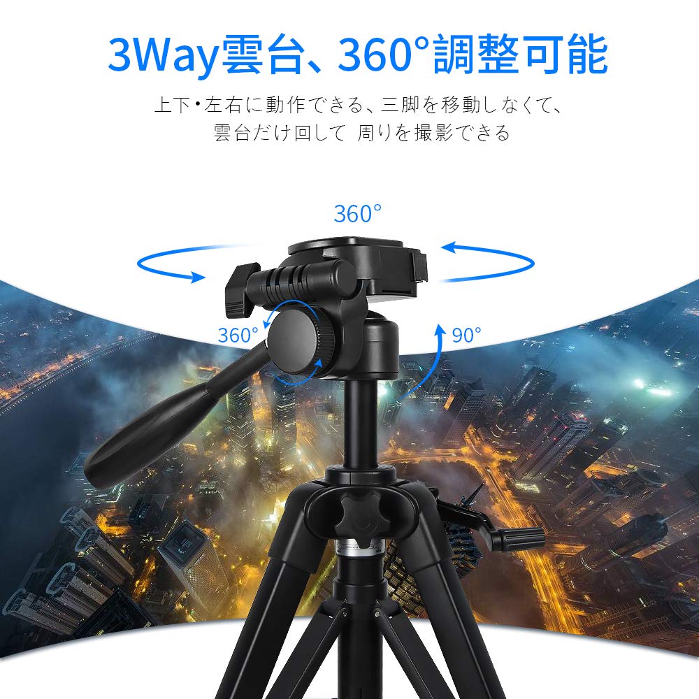 Amazon | 三脚 カメラ クイックシュー式 3Way雲台 360度回転 水準器