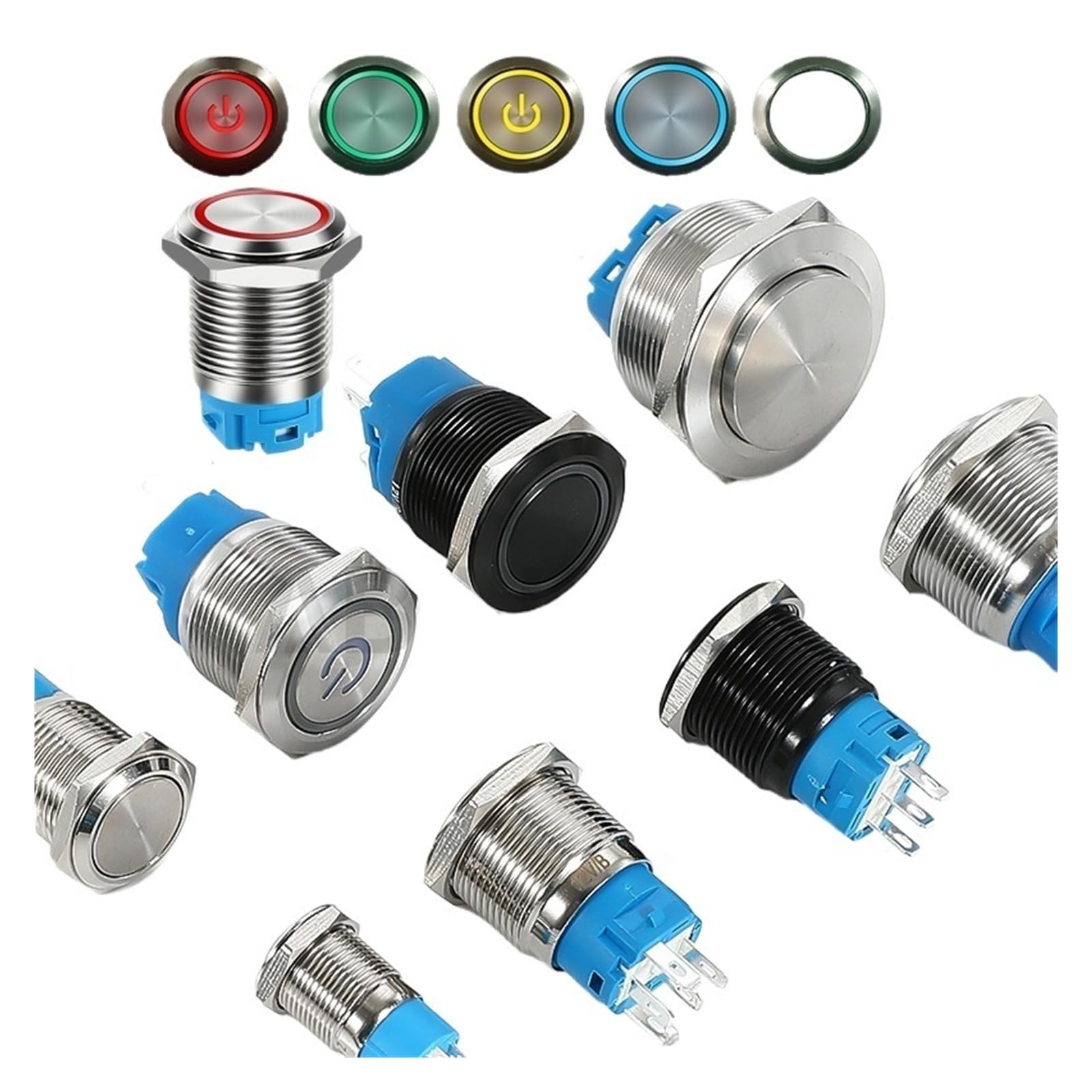 10PCS 12V 16mm 19MM 22mm Bi-Color led Switch Momentary ON Off Latching Waterproof Metal Reset RGB Tri-Color Push Button Switch(16MM,Common Positive)