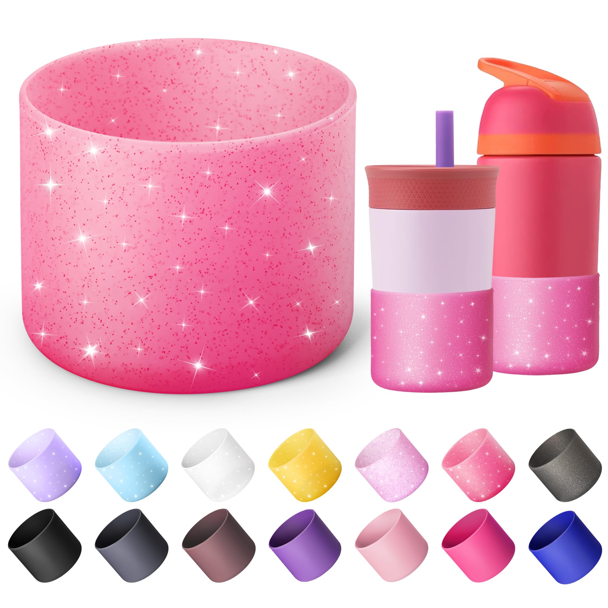 Diumepo Silicone Water Bottle Boot for Owala 14/16oz, Anti-Slip Protective Sleeve Bottom Bumper Protector for Owala 12 oz Tumbler, Flip 14 oz and FreeSip 16 oz Water Bottle (Glitter Rose Red) โ image 1