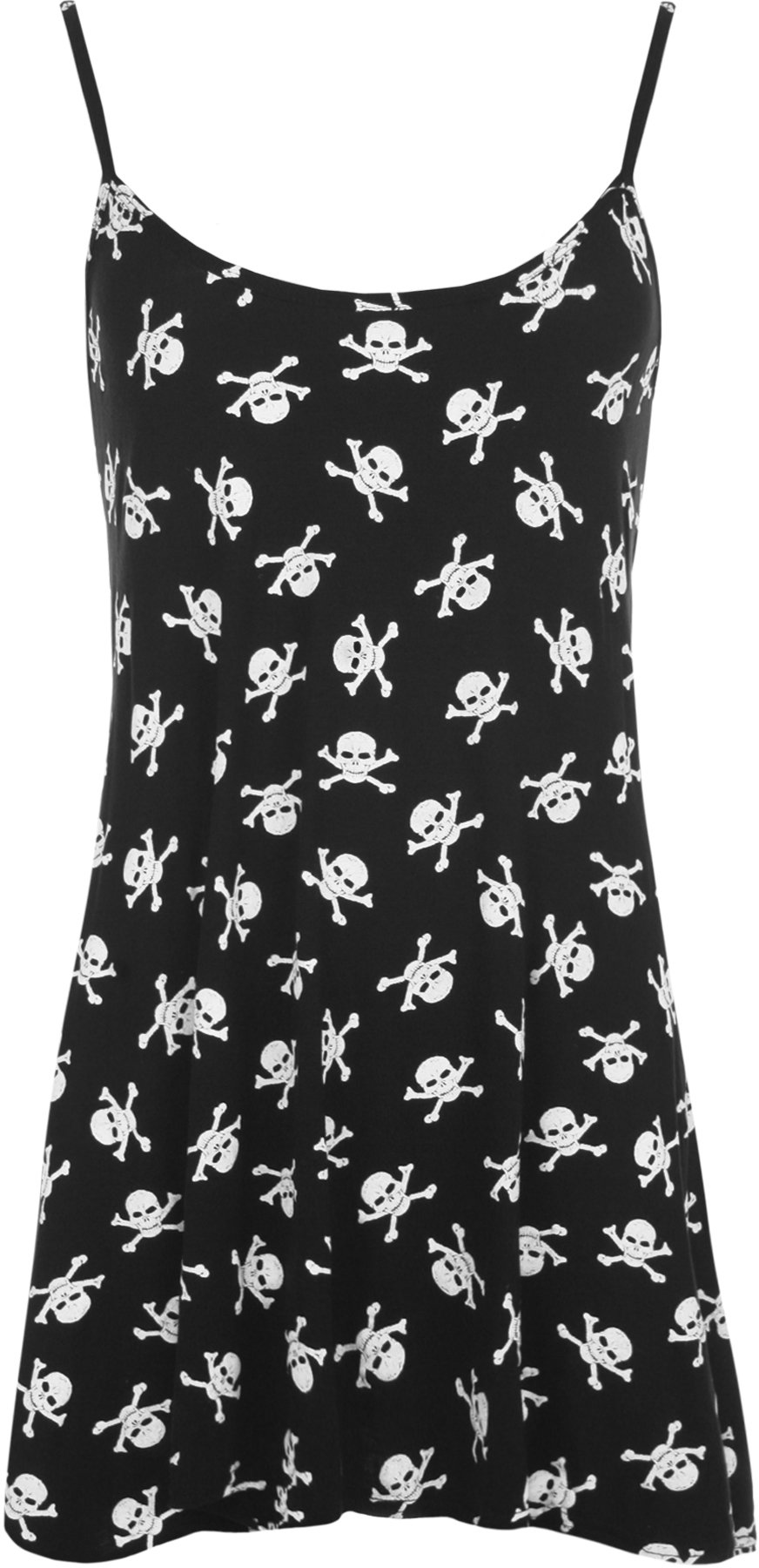 WearAll Women's Skull Bones Pirate Print Sleeveless Flared Swing Vest Top 12 - Black White - 24-26