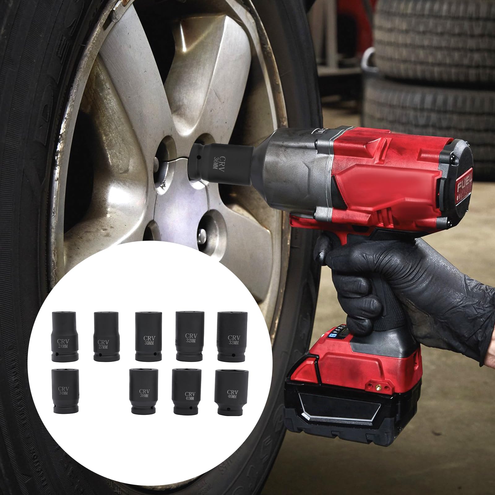 Juego Bujes industriales de 1 pulgada impacto, Buje mecánico de alta resistencia acero 45, conjunto de herramientas de desmontaje automotriz camión garaje taller 10 unidades almacenamiento caja
