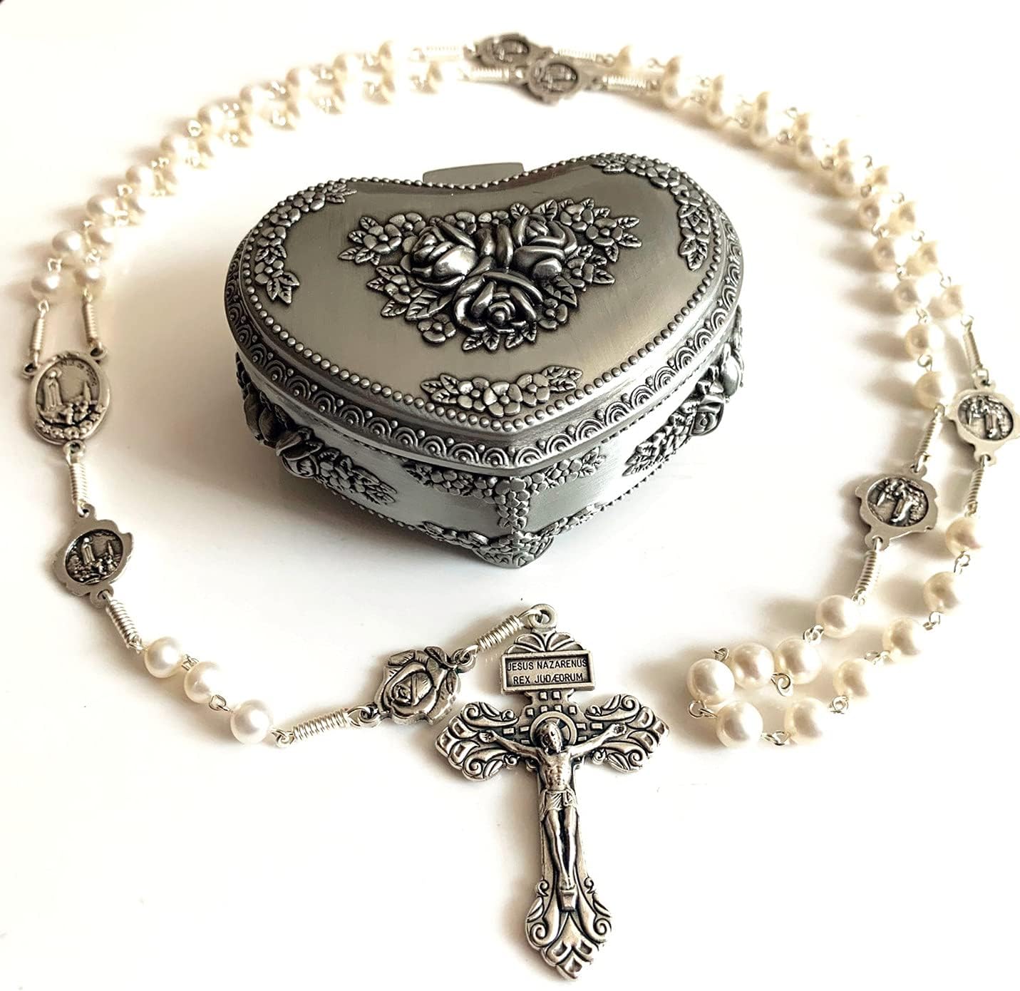 elegantmedical Handmade AAA 7-8MM Real Pearl Beads Our Lady Fatima Rosary Cross Necklace Box case Catholic Gifts - Image 7