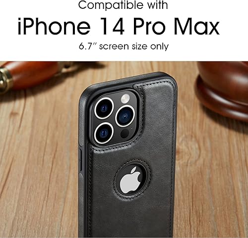 Miniatura 2 de Casus Funda diseñada para iPhone 14 Pro Max de piel vegana, delgada, con logotipo, clásica, de lujo, elegante, funda protectora (2022) de 6.7
