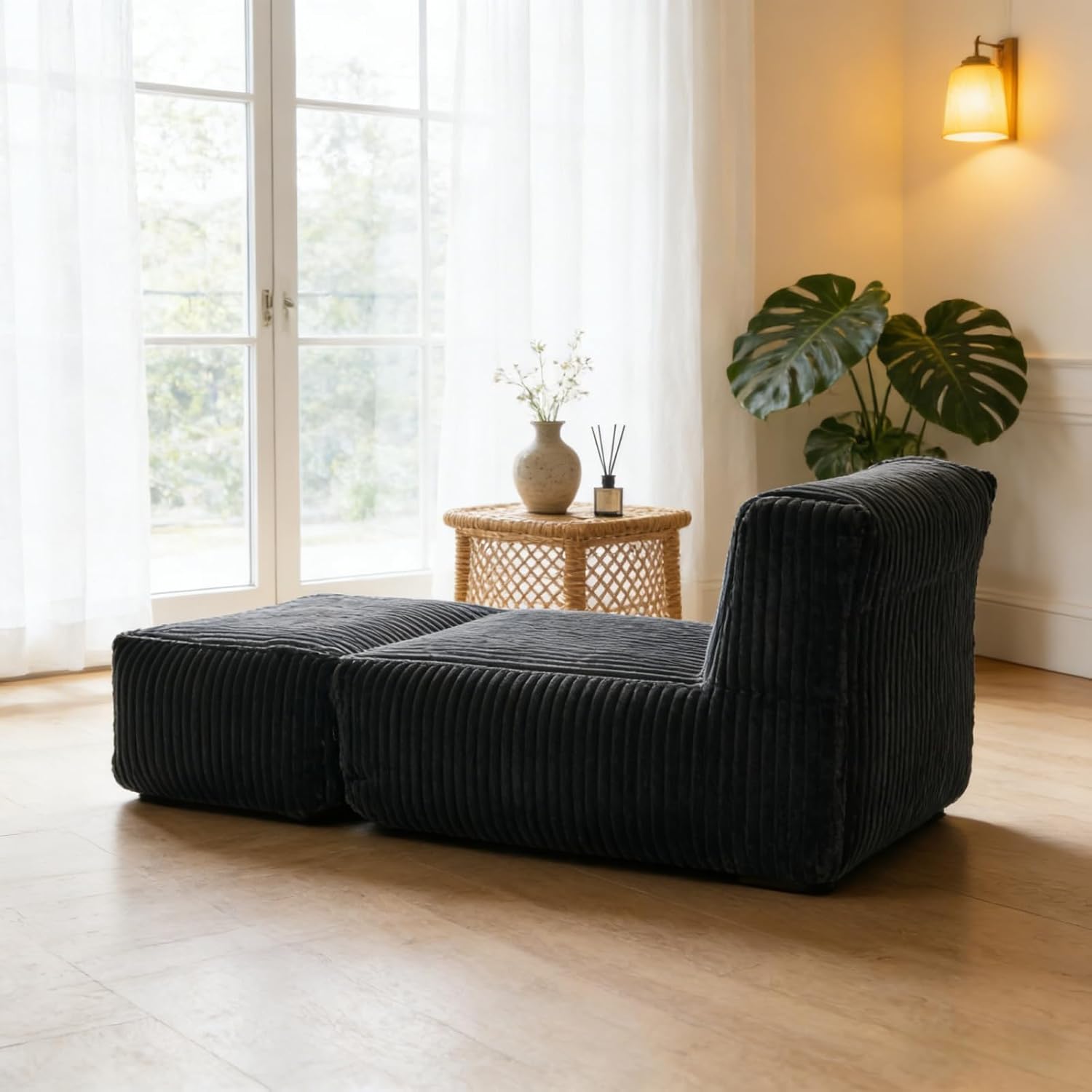 RKJ Large Bean Bag Chair for Adults, Big Bean Bag Lounger Chair, Adults Bean Bag Chair with Memory Foam Filled for Living Room, Bedroom & Balcony (Grey)