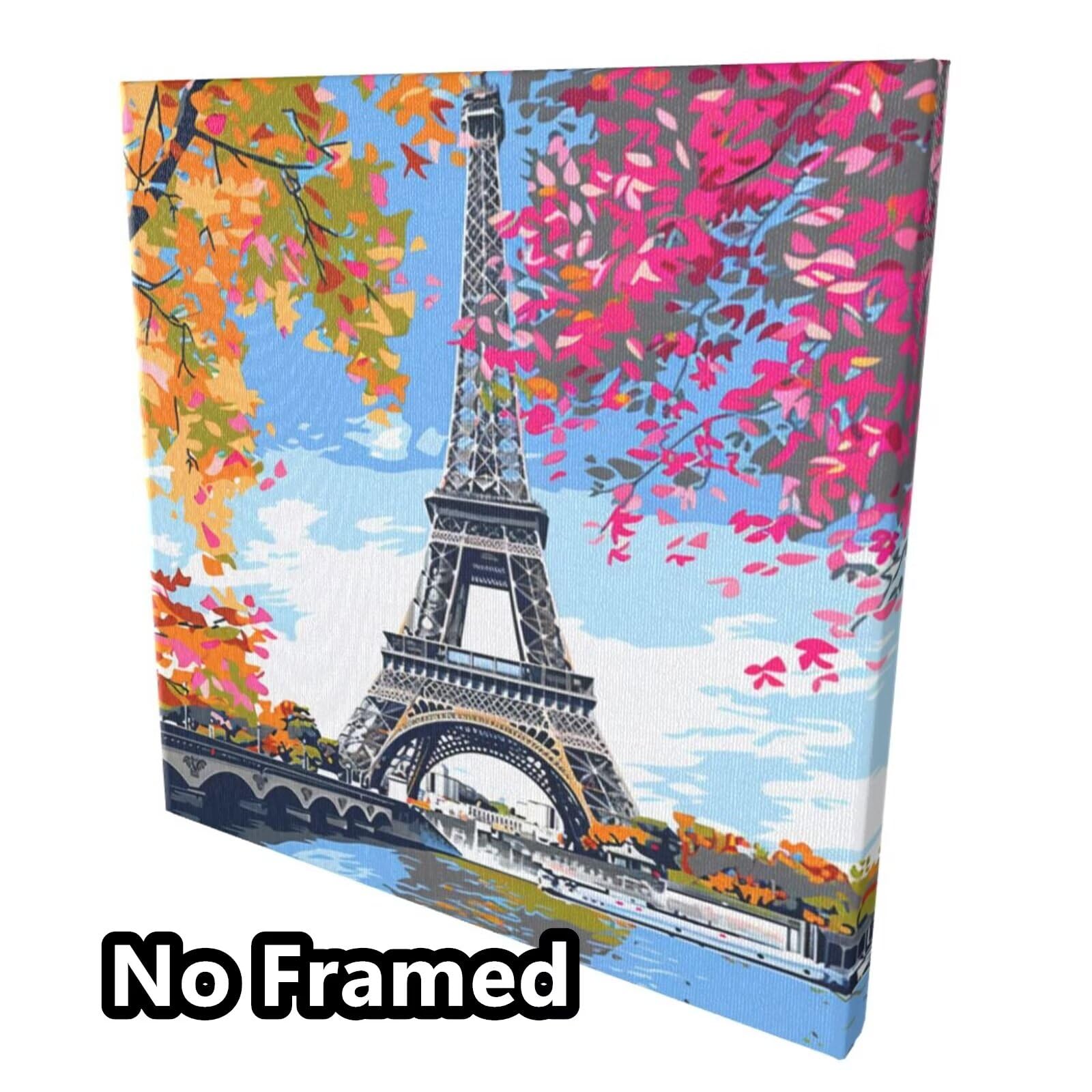 Malen nach Zahlen Set für Erwachsene, Motiv: Eiffelturm, Frankreich, Malen nach Zahlen für Anfänger, Acryl Peinture a Numero mit 6 Pinseln, DIY-Ölgemälde Handwerk für Wanddekoration (65 x 65 cm,