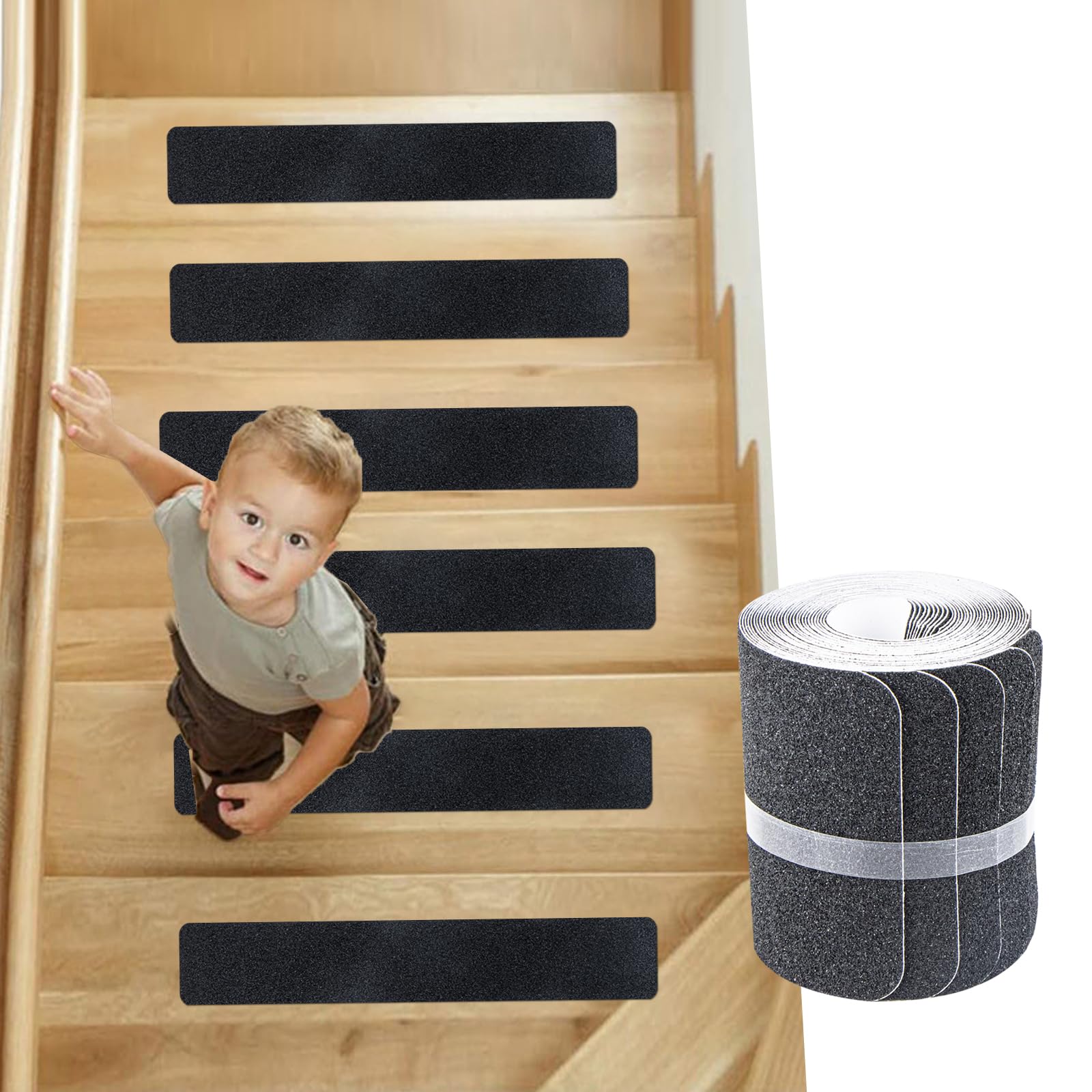 Cinta Antideslizante Escaleras Autoadhesivas, 10 Piezas Alfombrillas Antideslizantes 60x10cm Cinta Antideslizante Escaleras Alfombra Escaleras para Escalones de Madera y Suelos, Negro
