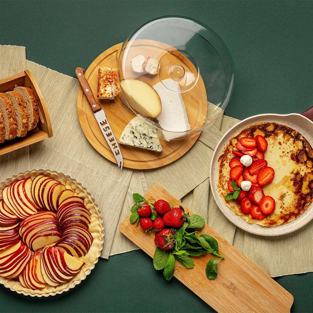 NAVA Tagliere per formaggio, 28 cm, in bambù con copertura per campana salvafreschezza per servire