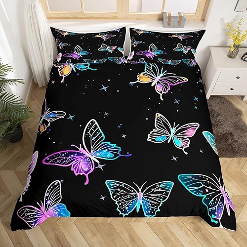 Vista 61 de Erosebridal Juego de funda de edredón de dibujos animados de gatos, tamaño King, juego de ropa de cama fluorescente de gatito kawaii, bonita funda