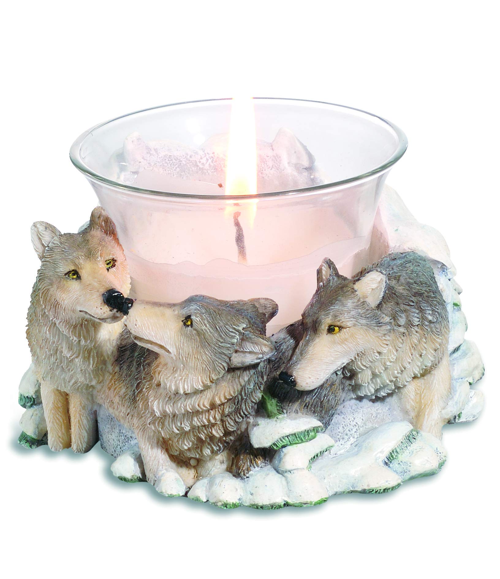 Bougeoir loups en résine aux finitions sculptées et design élégant