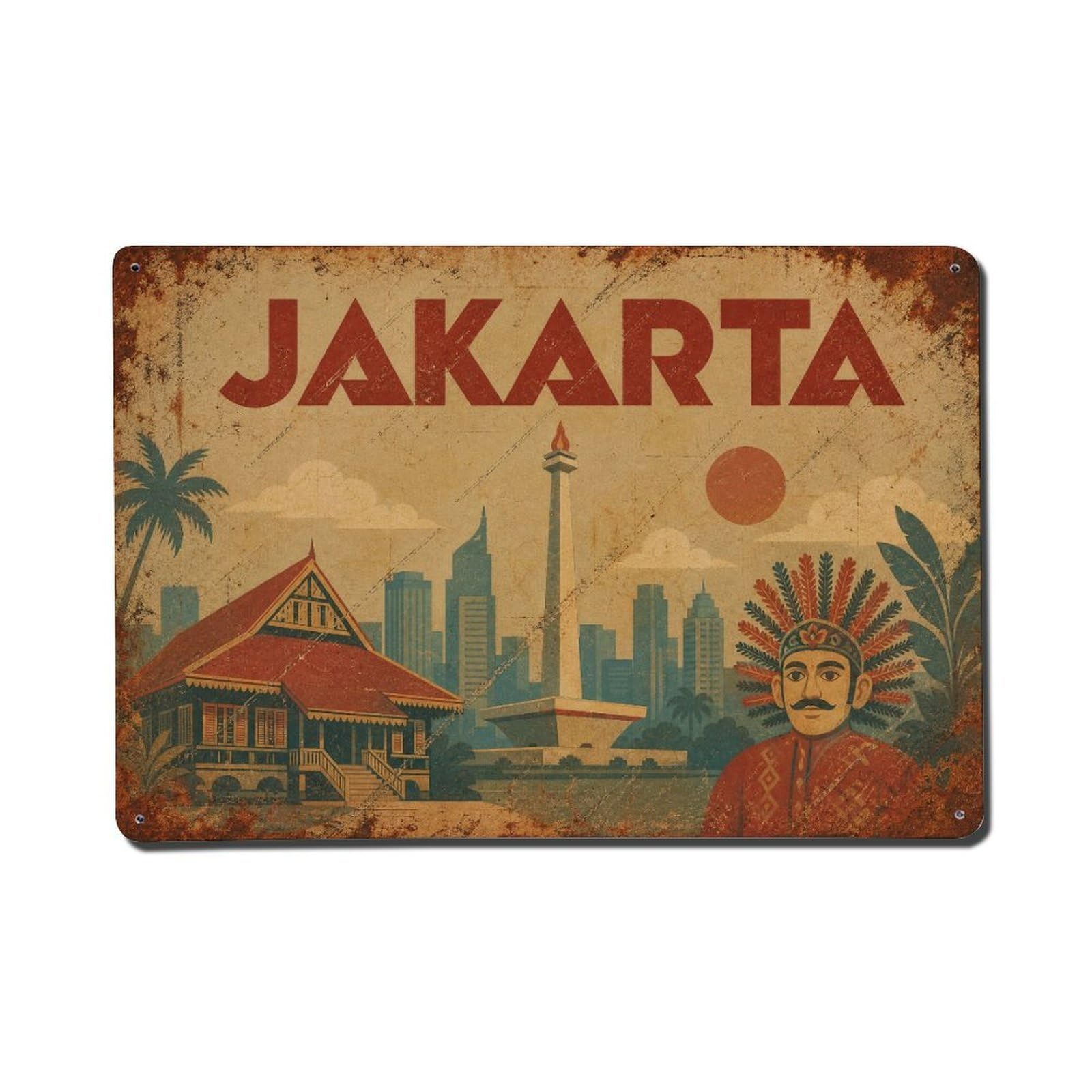 Metal Tin Sign Travel Vintage Indonesia Jakarta