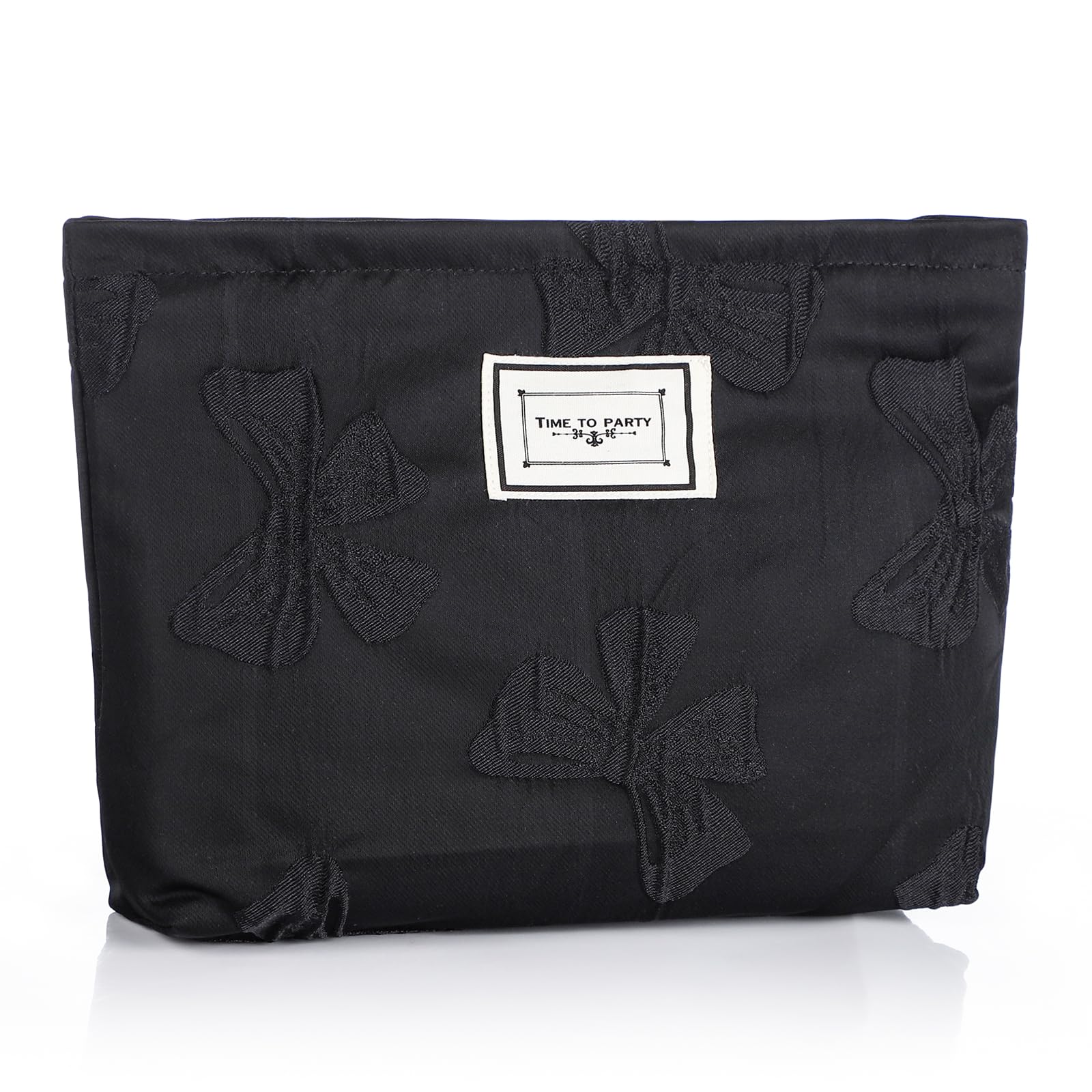 Sightor Aesthetic Makeup Bag, Large Capacity Cosmetic Bag Canvas Floral Makeup Bag, Travel Pouch Make Up Purse Toiletry Storge Bag for Women (Black