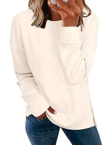 Glamaker Women's Long Sleeve Crewneck Sweatshirt Lightweight Basic Soft Loose Pullover Sweatshirts