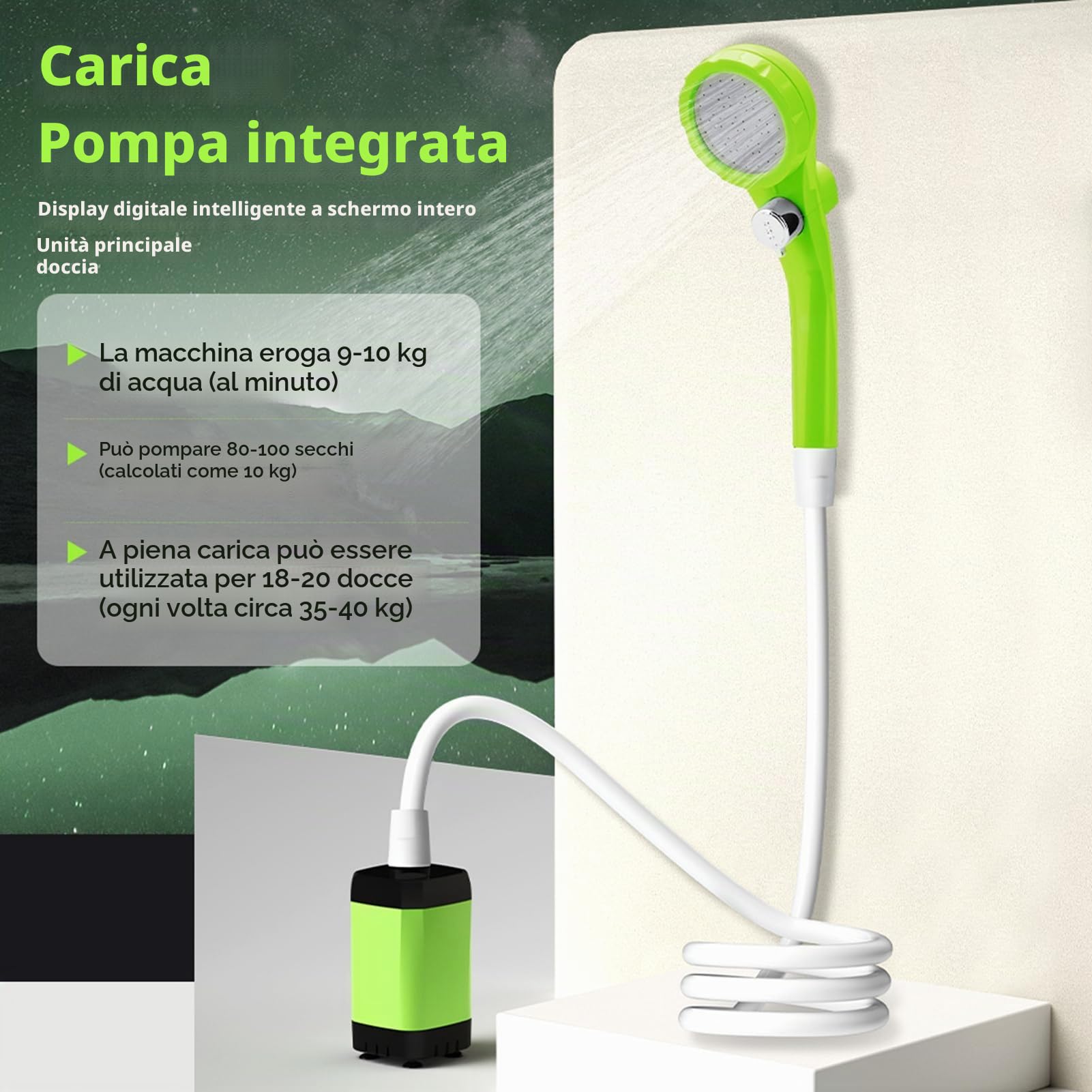Pompa per Doccia da Campeggio Kit Doccia Esterna per Camper Kit Doccia da Campeggio con Display Digitale Intelligente Kit Doccia Regolabile