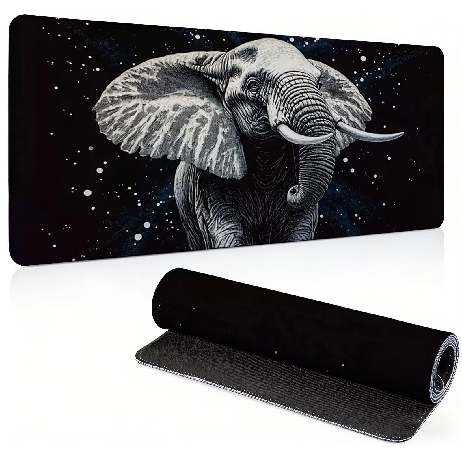 Tappetino Mouse Gaming, 1200x600mm Tappetino Mouse XXL nero 0c0-304 | Mouse Pad Grande, Ottimizzato per i Sensori da Gioco, Migliora Precisione e Velocità, per Mac e PC, elefante