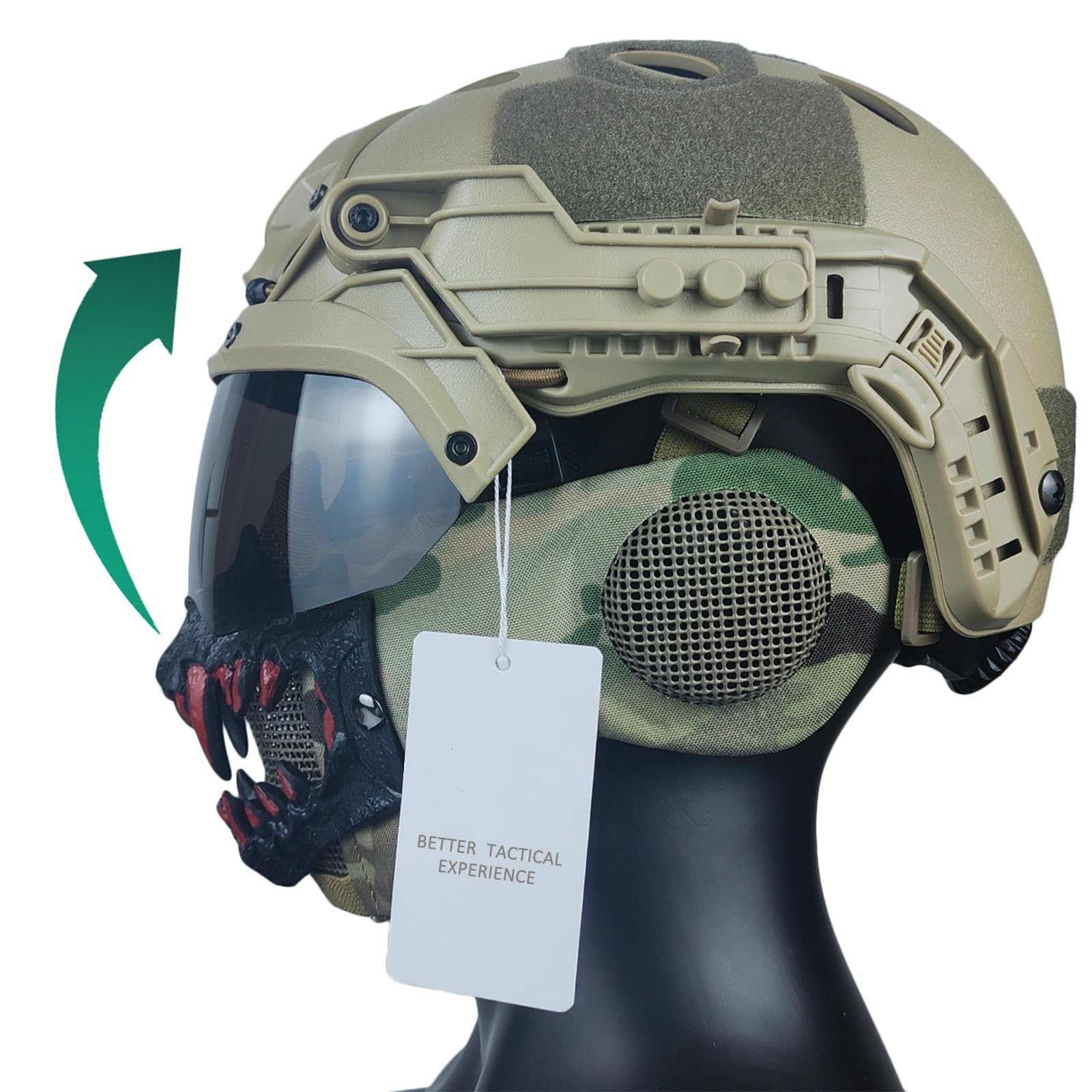 Airborne Helm-Set enthält taktischen Schnellhelm, Gesichtsschutz mit Ohrenschützern und Schienenmontage-Brille
