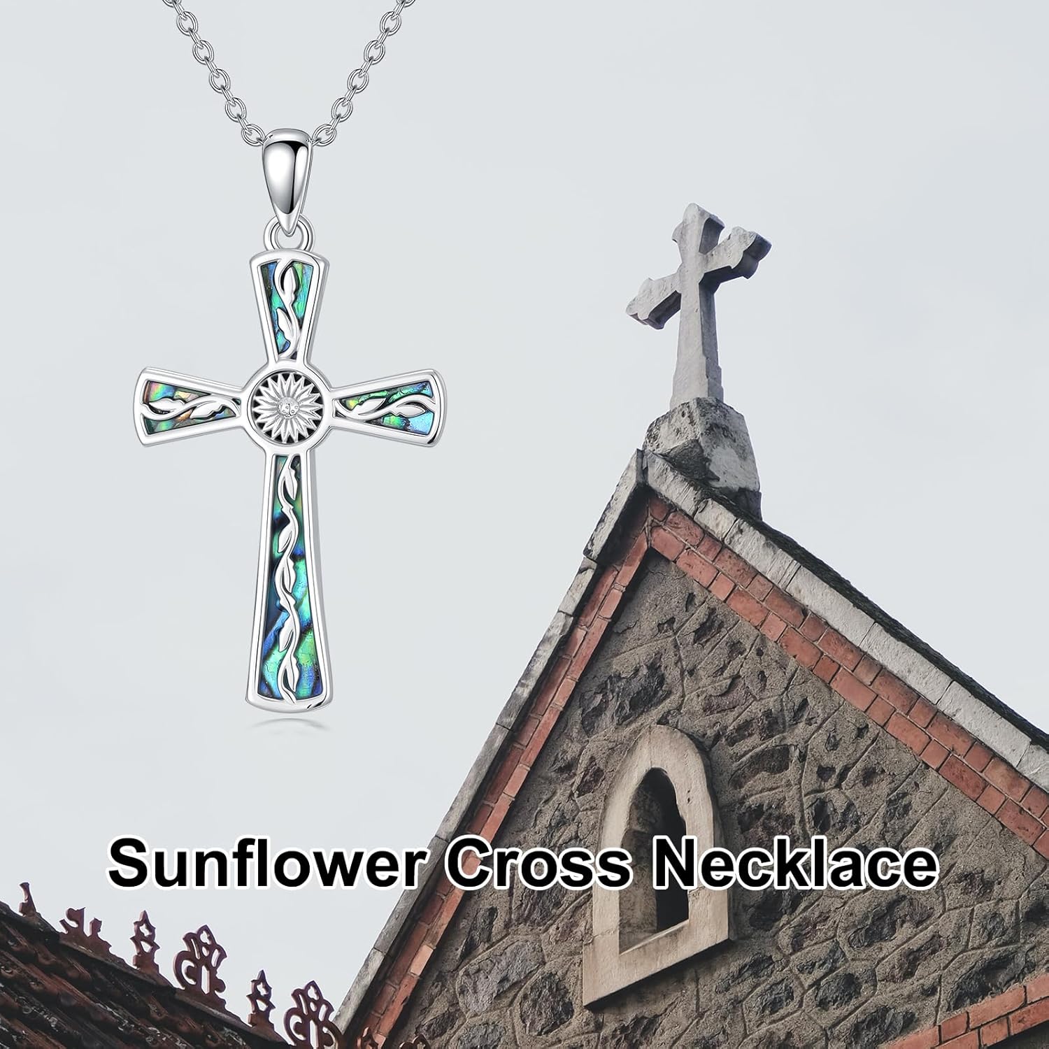 Cross Mountains Necklace 925 Sterling Silver Turquoise/Lapis Lazuli/Abalone/Moonstone Gravel Sunset Pendant Nature Jewelry Faith Christian Gift for Men Women - Image 5