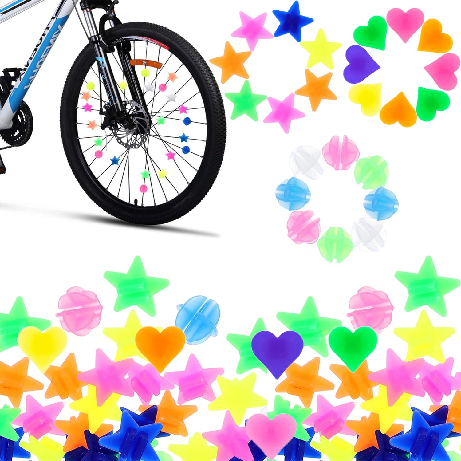 144 Perles Colorées Pour Rayons De Vélo - Accessoire Décoration Enfant - Sécurité Nuit - Faciles à Clipser