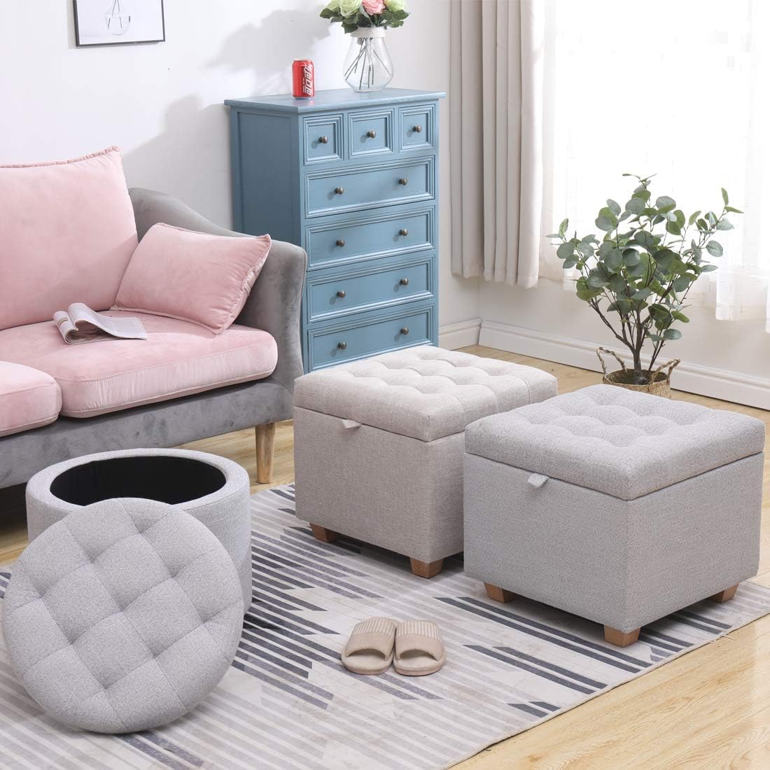 Pouf quadrato pieghevole con contenitore imbottito cubo ottomano con gambe in legno, perfetto per soggiorno, camera da letto, cucina, giardino, poggiapiedi versatile e decorazione elegante