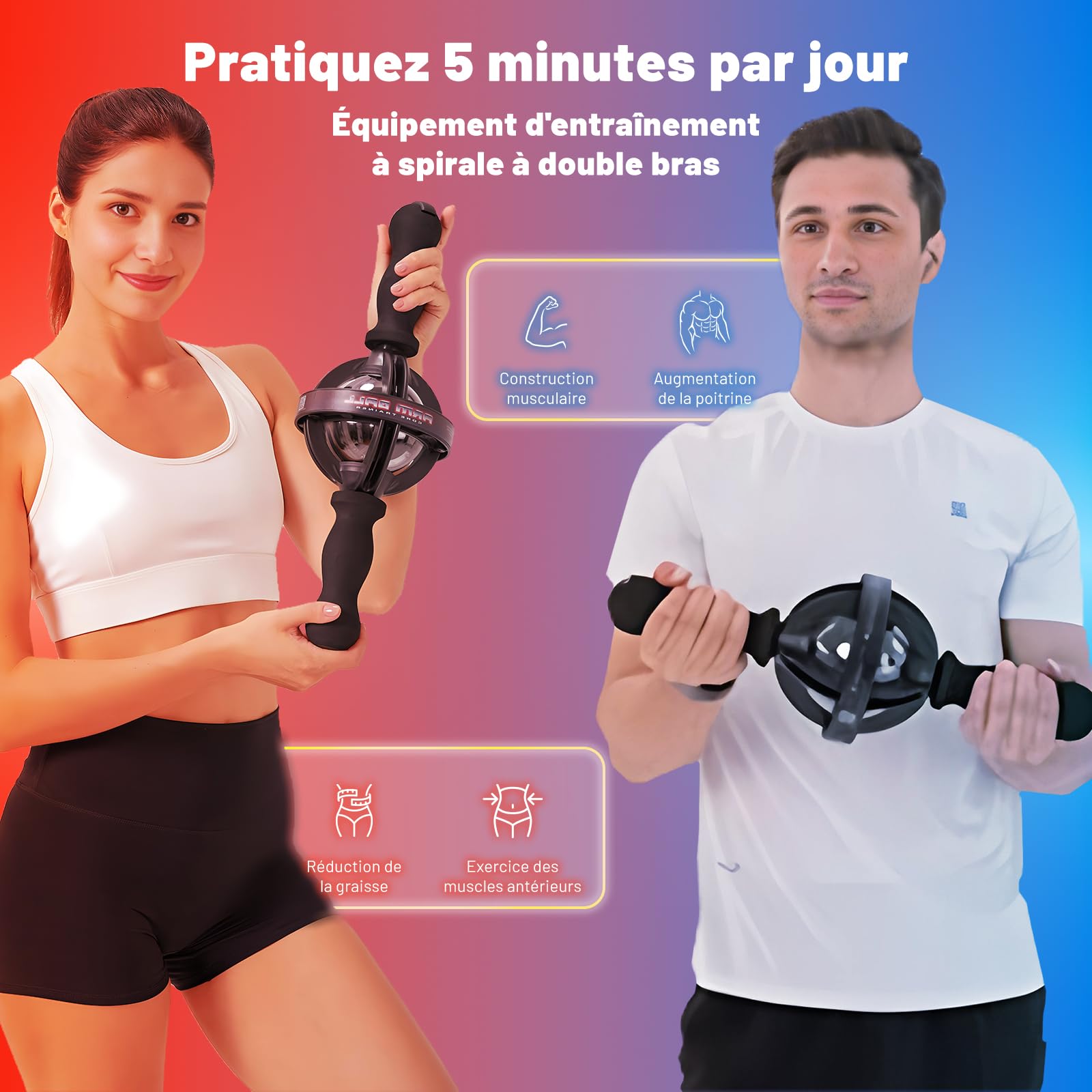 Gyro-Trainer Pro Handtrainer, double poignée, résistance de 200 kg, pour le renforcement musculaire et la force des poignets