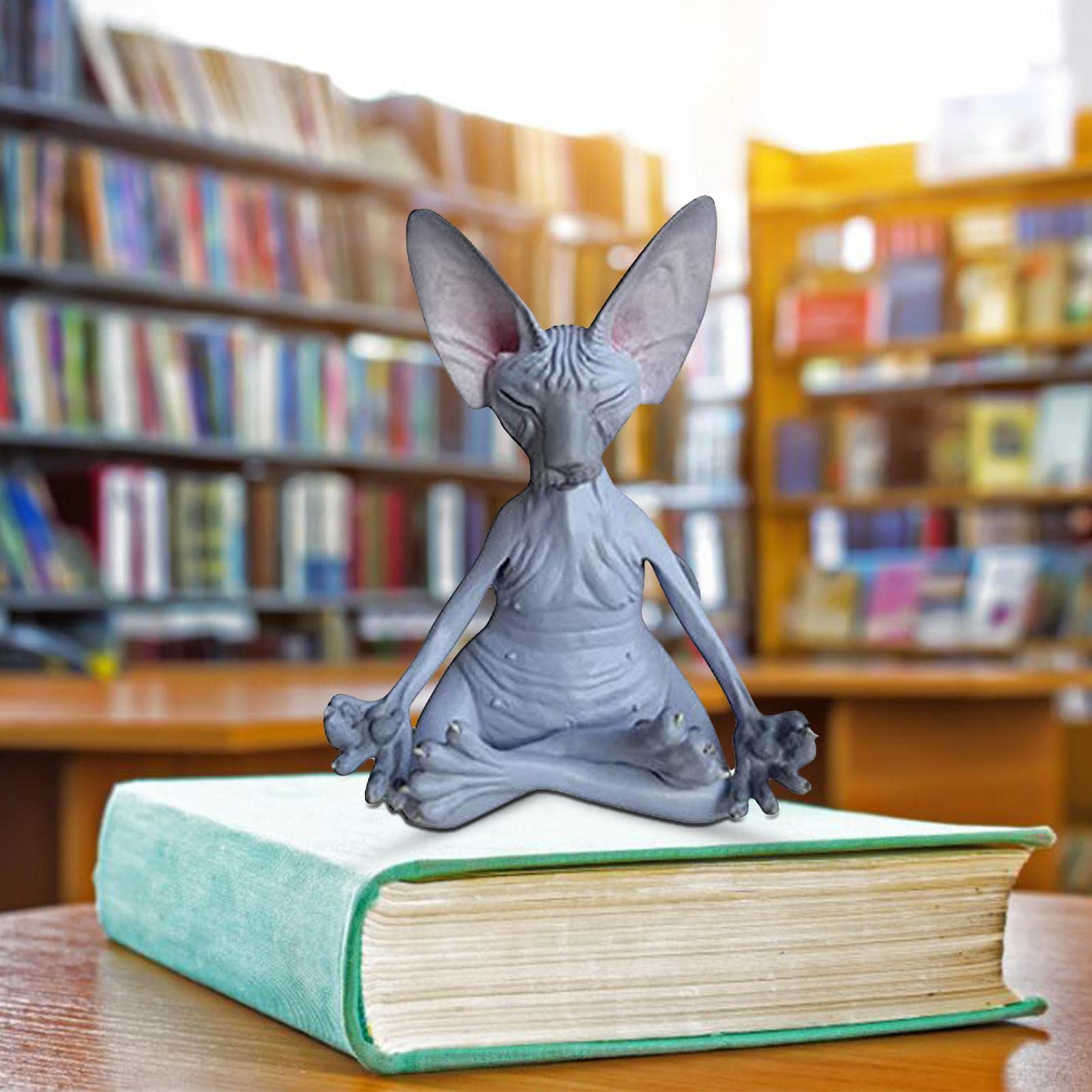 JFSM INC. Lunatique Gris Bouddha Chat Figurine Méditation Yoga à Collectionner - Collection De Chat Heureux - Cadeaux D'amant De Chat Pour Les Femmes, Cadeaux D'amant De Chat Pour Les Hommes