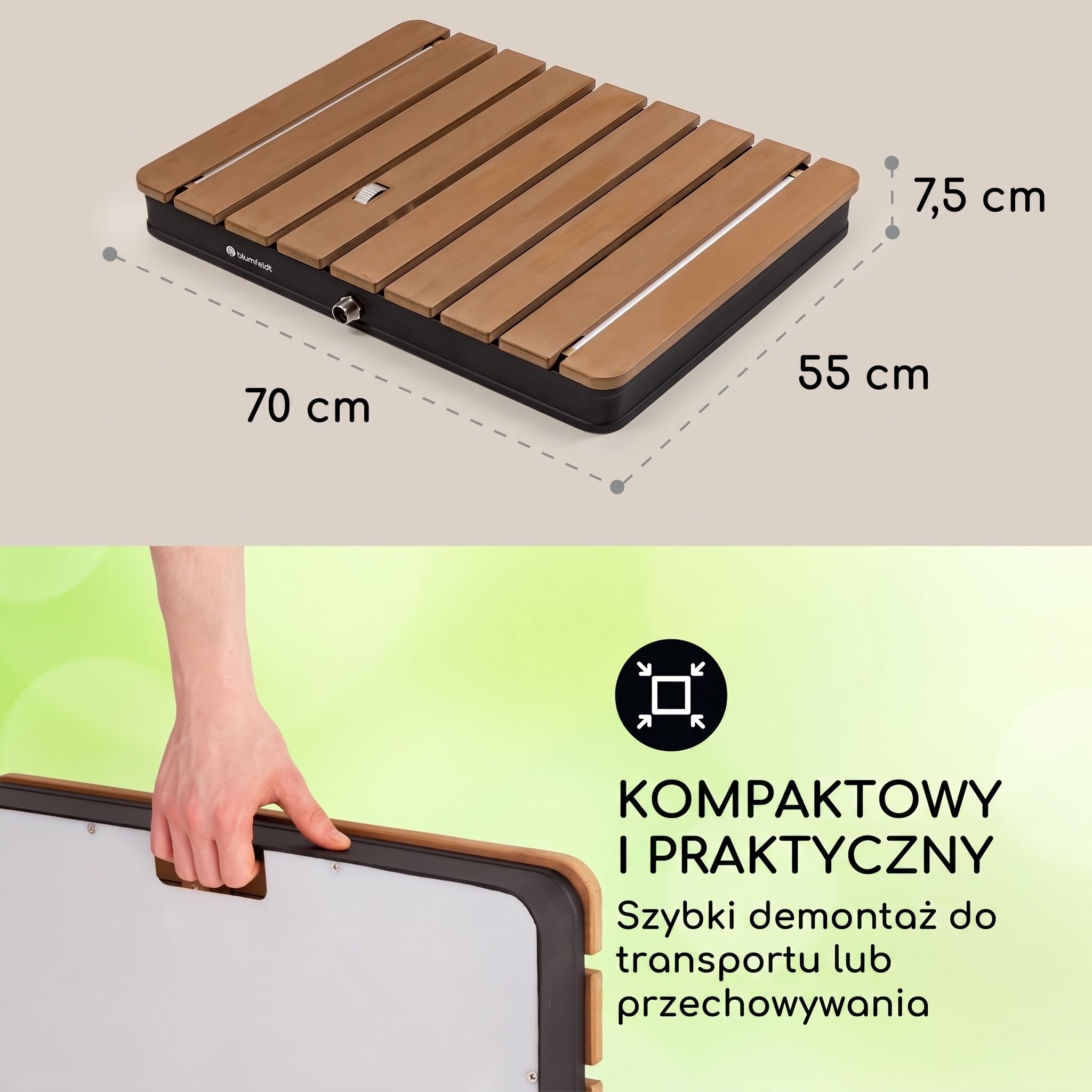 Blumfeldt Mobilny prysznic ogrodowy, Prysznic zewnętrzny, gruntowy o wysokości strumienia 4m, gruntowy w wyglądzie drewna do basenu i sauny, Wodoodporny, Odporny na mróz i UV