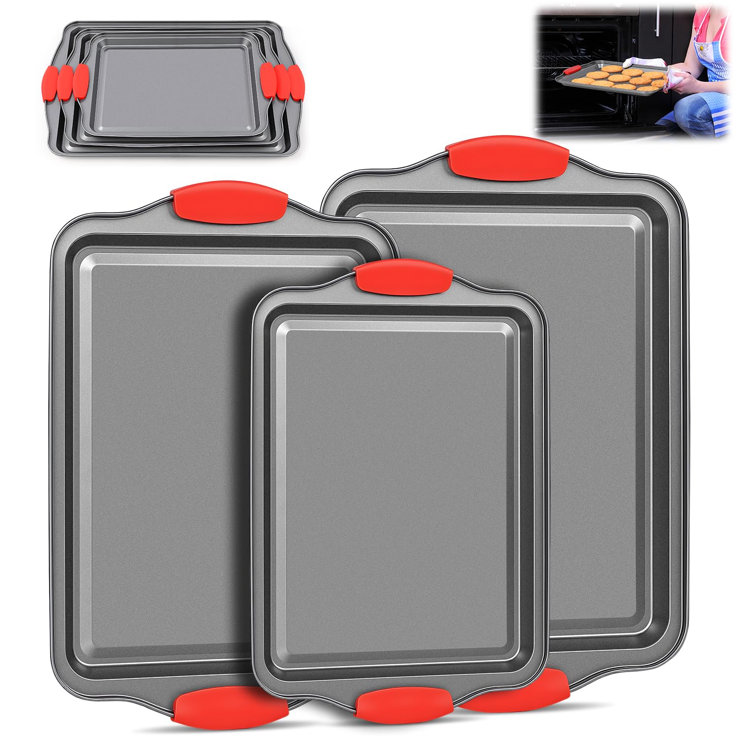 3 pcs Jogo de Assadeiras de Aço Carbono, Conjunto 3 Formas Quadradas de Aço Carbono,