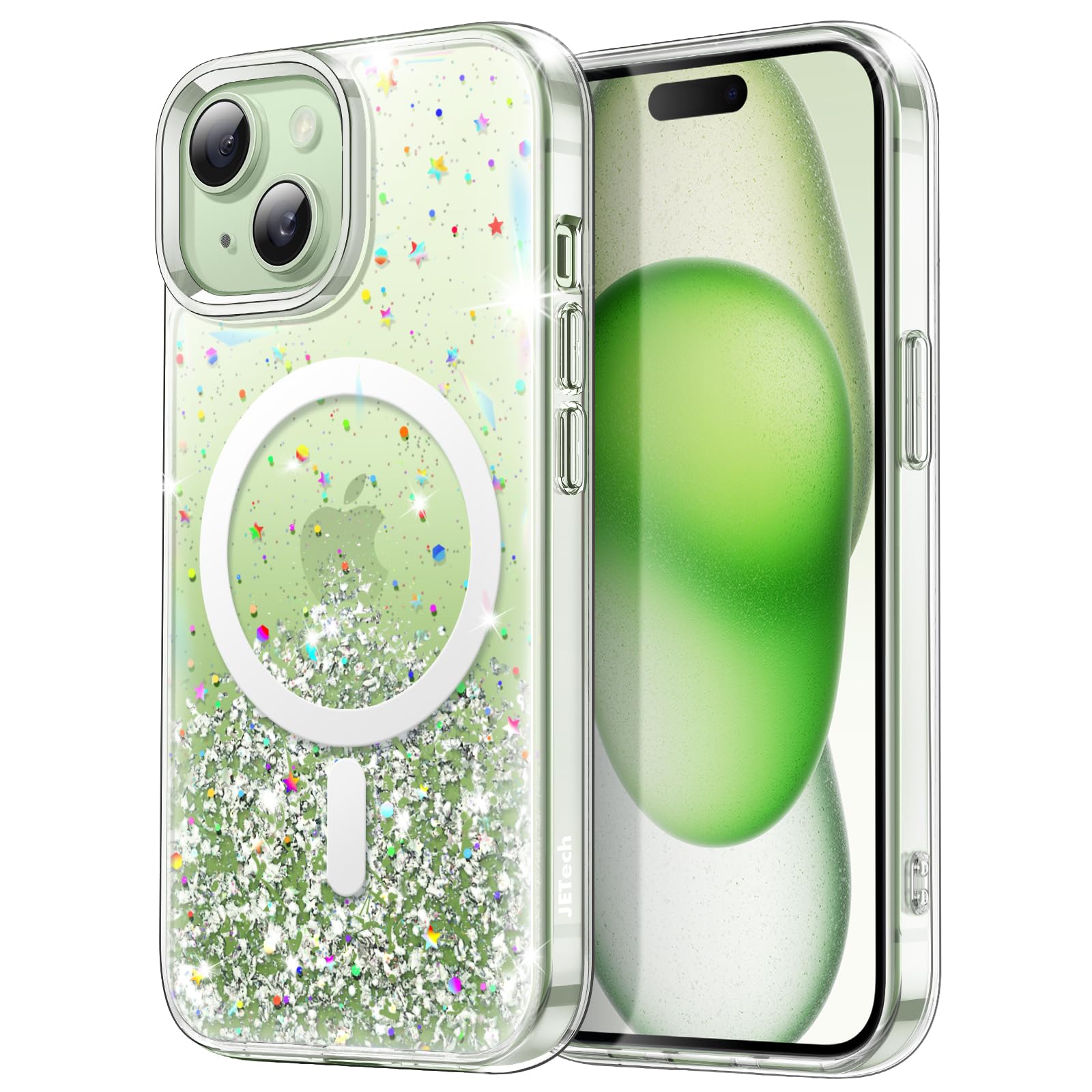 JETech Glitzer Handyhülle Für IPhone 15 Pro 6,1 Zoll - Klar, Mit MagSafe, Stoßfest & Magnetisch, Rosa Funkeln Für Frauen & Mädchen