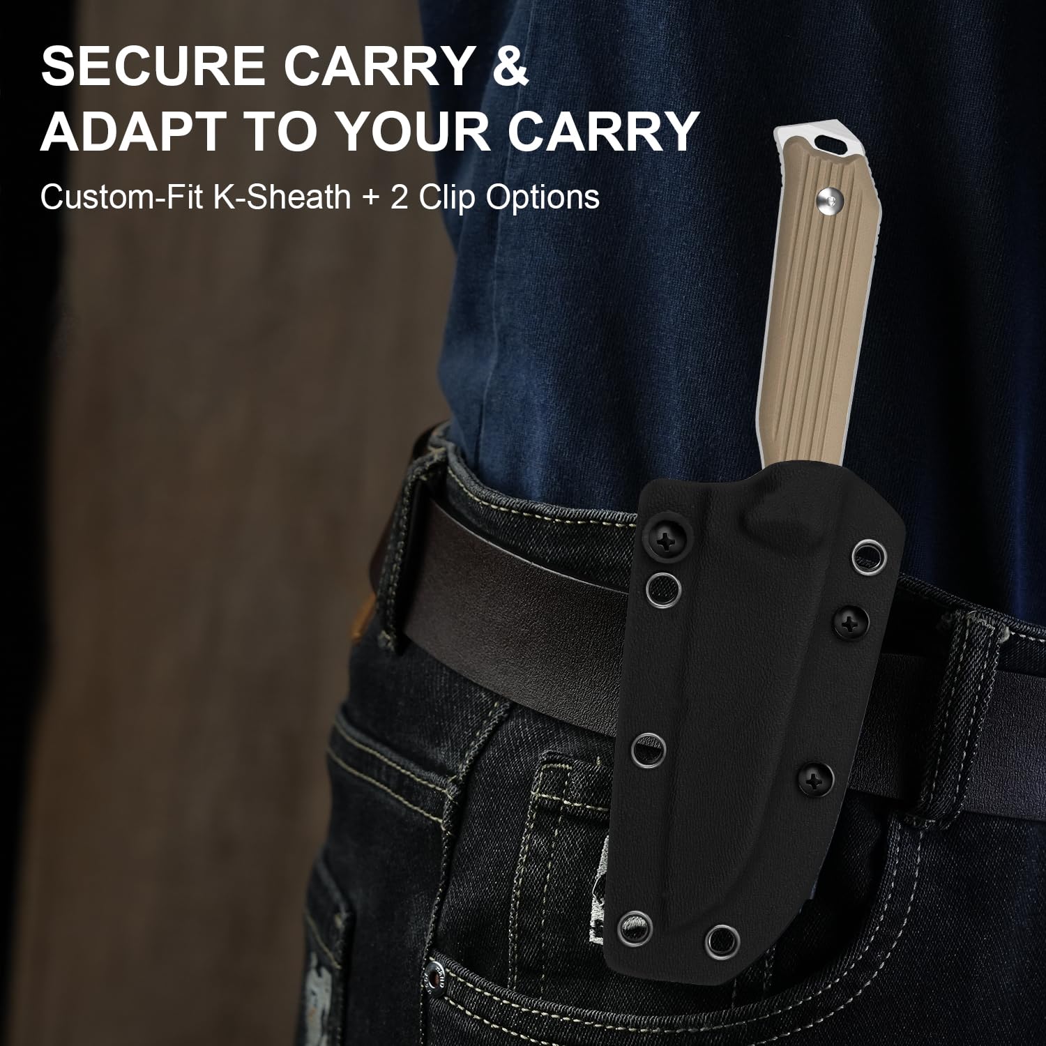 Kizer Begleiter Fix Couteau à Lame Fixe, Lame Sheepsfoot AEB-L de 3,75 pouces, Couteaux de EDC avec Étui Kydex, Manche G10 Marron, Couteau EDC pour Camping, Randonnée et Survie 1045MS2