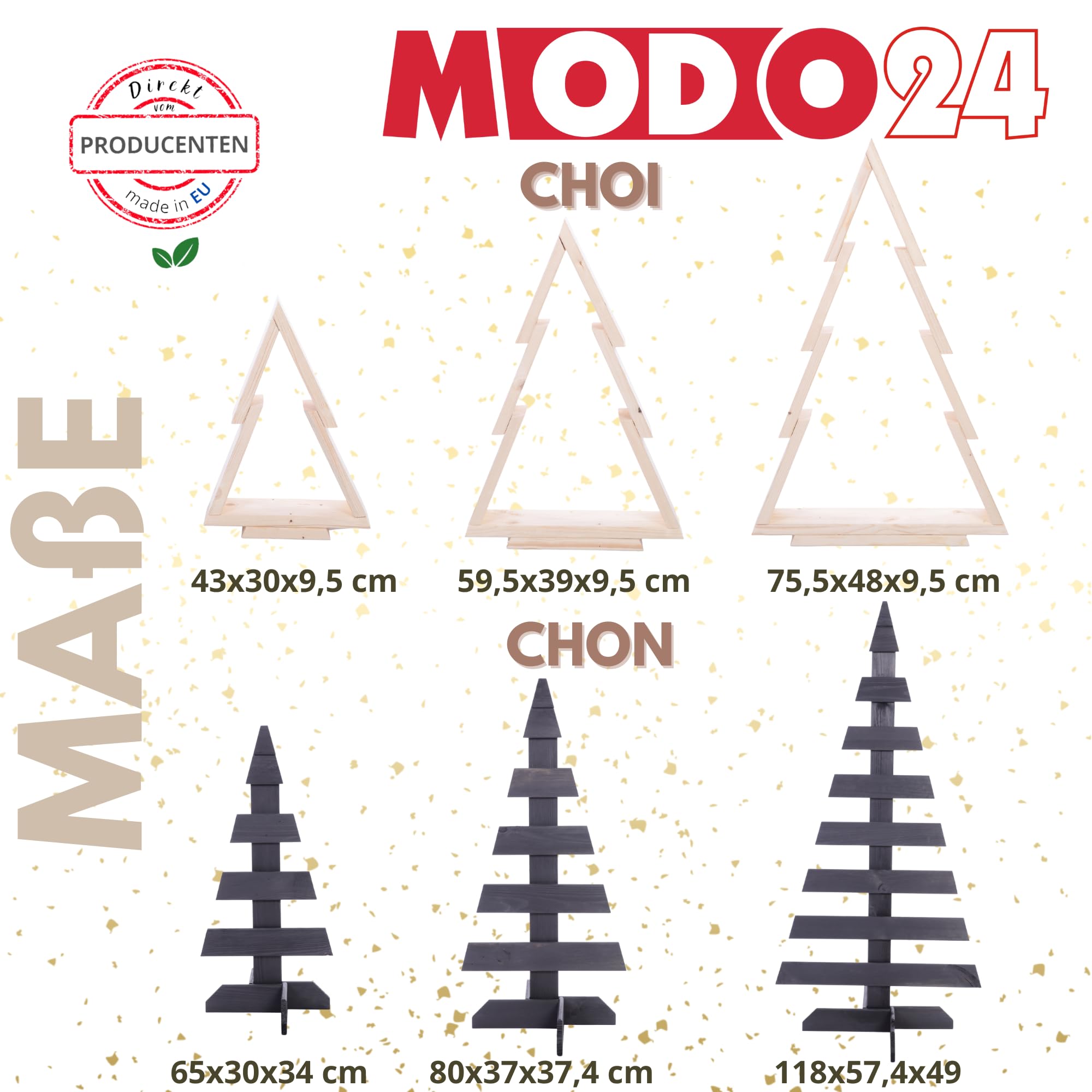 Weihnachtsbaum Holz 3D 75,5x48x9,5 cm, Moderne Weihnachtsdeko, FSC Tannenbaum aus Kiefernholz, Stehender Deko-Christbaum, Handgefertigte Holztanne für Innen & Außen, Farbe: Grün imprägniert