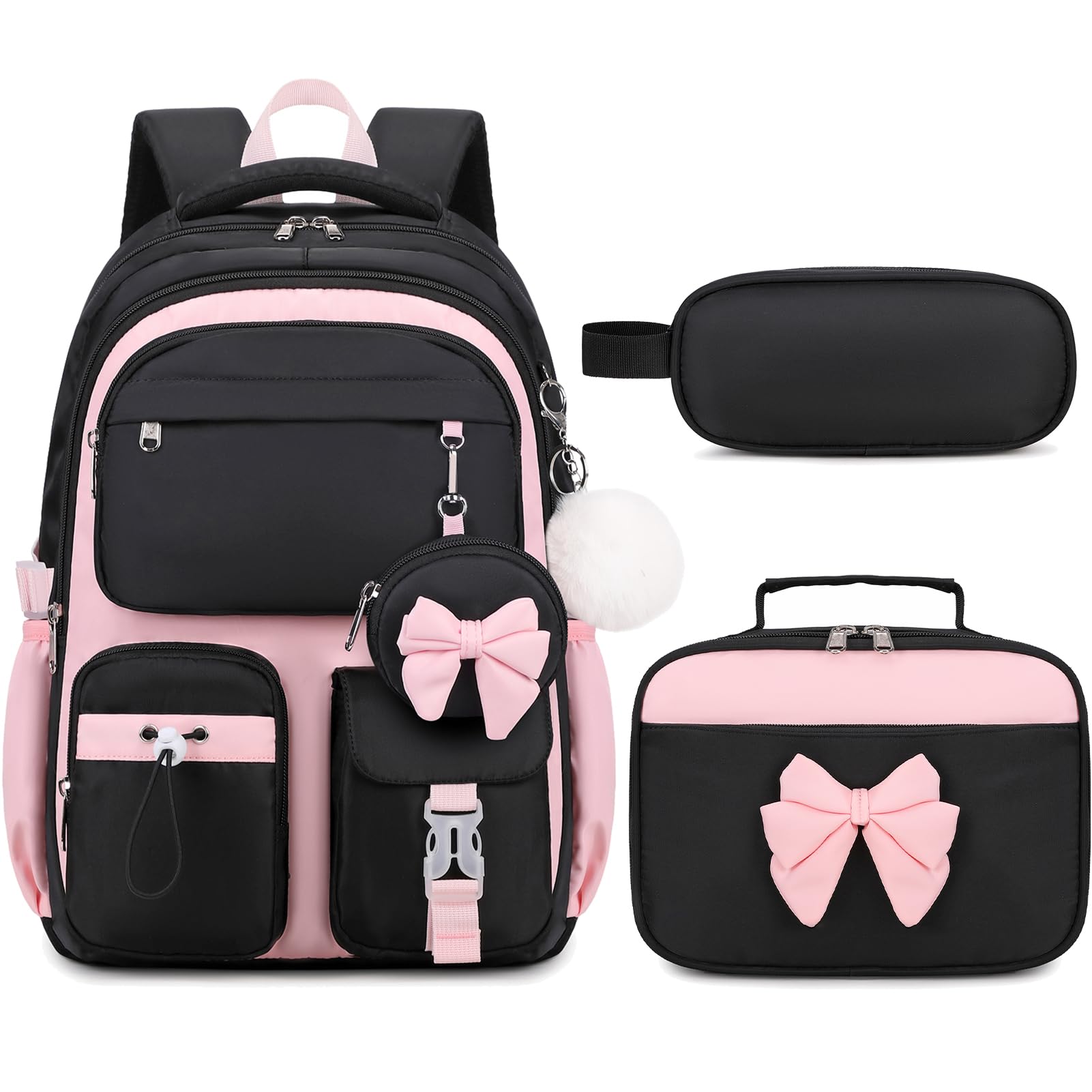 Joyliss 4PCS Girls Backpack for School, Kids Backpack for Girls with Lunch Box and Pencil Case, Girl Bookbag Schoolbag for Preschool Elementary