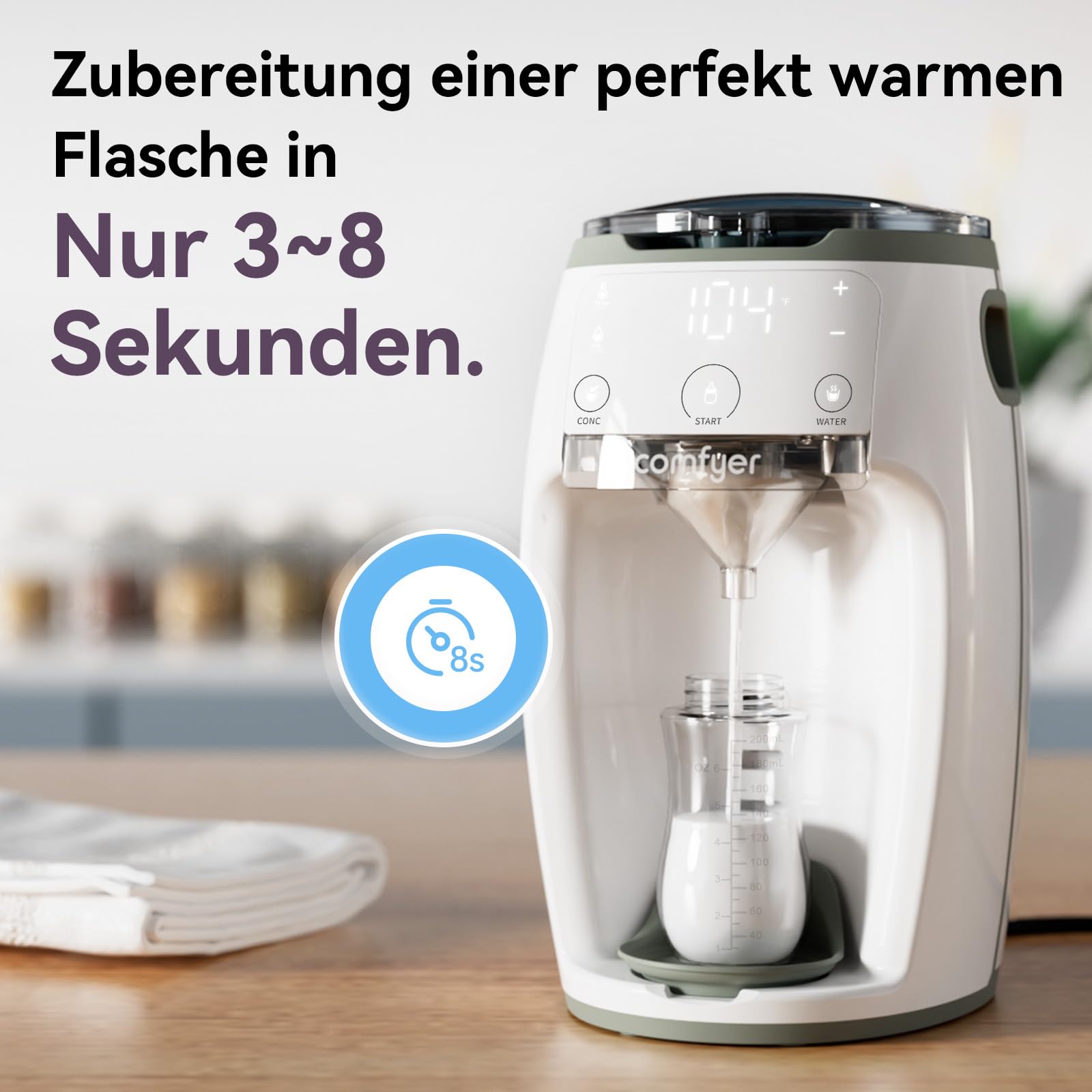 comfyer Milchmischer Sofortiger Formula Anpassbarer und automatischer Flaschenzubereiter Formula-Spender Temperaturkontrolle für Babys, automatische Pulvermischung für alle Flaschen und Formula-Marken