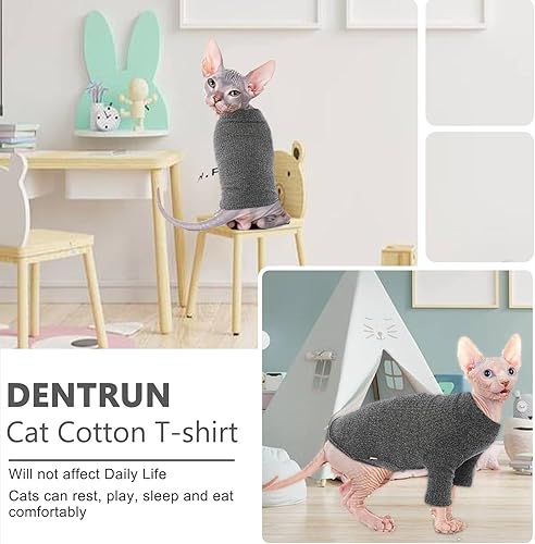 Miniatura 6 de DENTRUN Sphynx - Camisa de gatos sin pelo, camisetas de gatito con mangas, suéter de cuello alto transpirable para gatos, adorable ropa de gato sin
