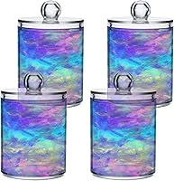 Vista 2 de Paquete de 2 dispensadores de soporte Qtip iridiscente de plástico transparente de 14 onzas con tapas, accesorios de baño, contenedores