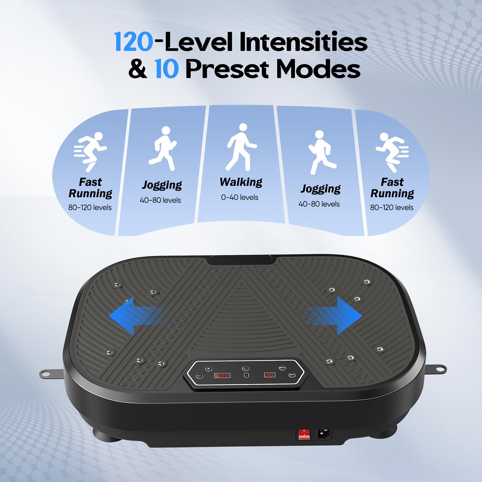 Plataforma Vibratoria, 120 Velocidades Plataforma Vibración Muscular para Musculación y Moldeado,Altavoz Bluetooth y Bandas Elásticas Fitness en Casa para Quemar Grasa y Adelgazar