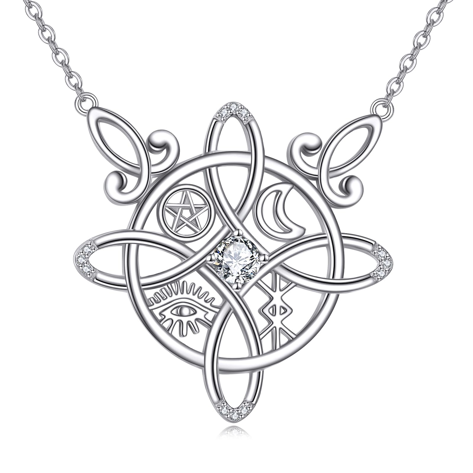 Hexenknoten-Halskette aus Sterlingsilber mit keltischem Kreuz, Hexenknoten-Amulett, Geschenk für Frauen