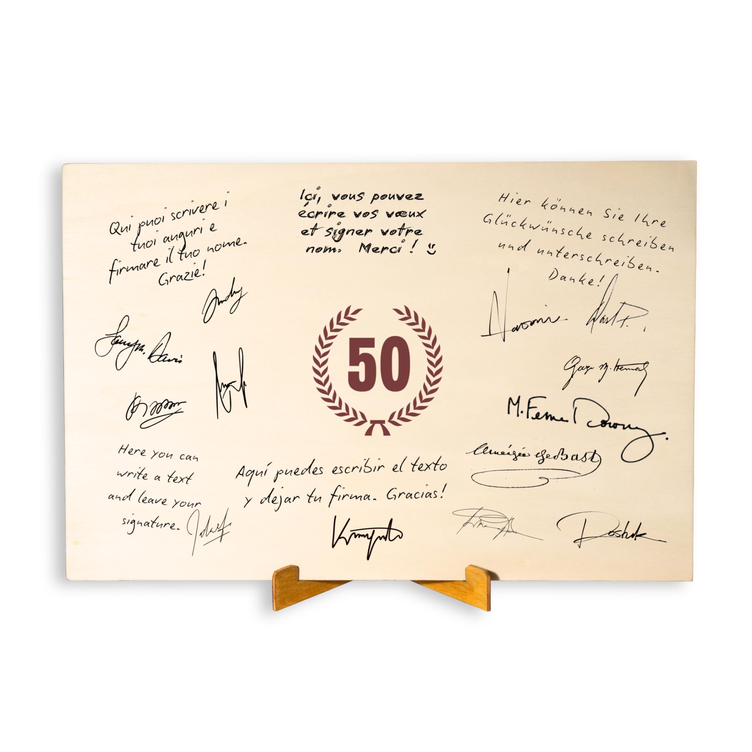 CUBIBOO ART Tarjeta 50 Cumpleaños Mujer en Madera con Soporte - 50 Aniversario Bodas Oro - Bodas de Oro 50 Aniversario - Tarjeta Cumpleaños - Regalos 50 Aniversario Boda - Regalos 50 Cumpleaños Mujer
