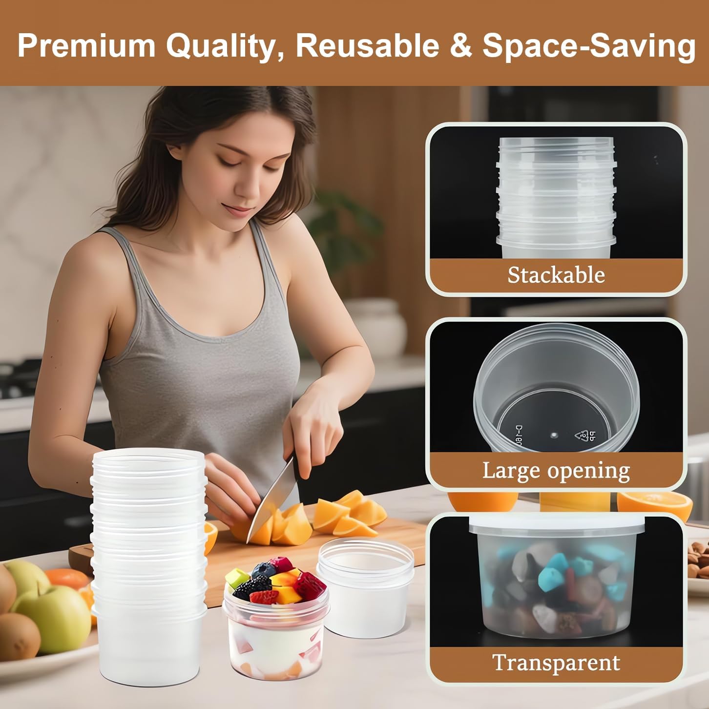 Round Deli Containers with Lids 10 Pack, 17oz & 24oz Mixed Sizes, Reusable Leakproof Food Storage Containers, Microwave Freezer Safe for Meal Prep, Lunch, Leftovers, Sauce, Yogurt & Soup image 5