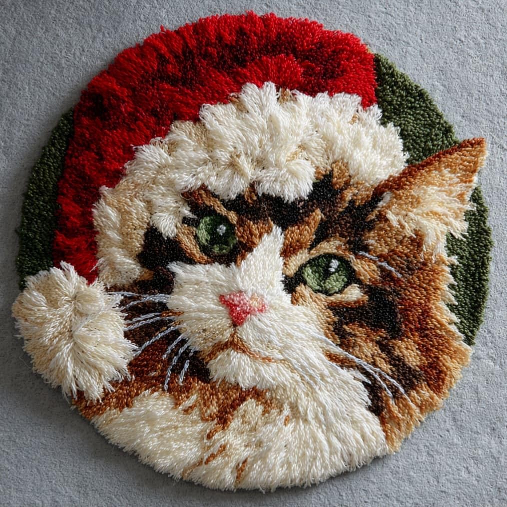 kitphoenix DIY Latch Hook Rug Kits Cat Easy for Beginners Round Carpet Crochet Yarn Craft Large Rug Hook and Latch Tapestry for Home Decor 50X50Cm