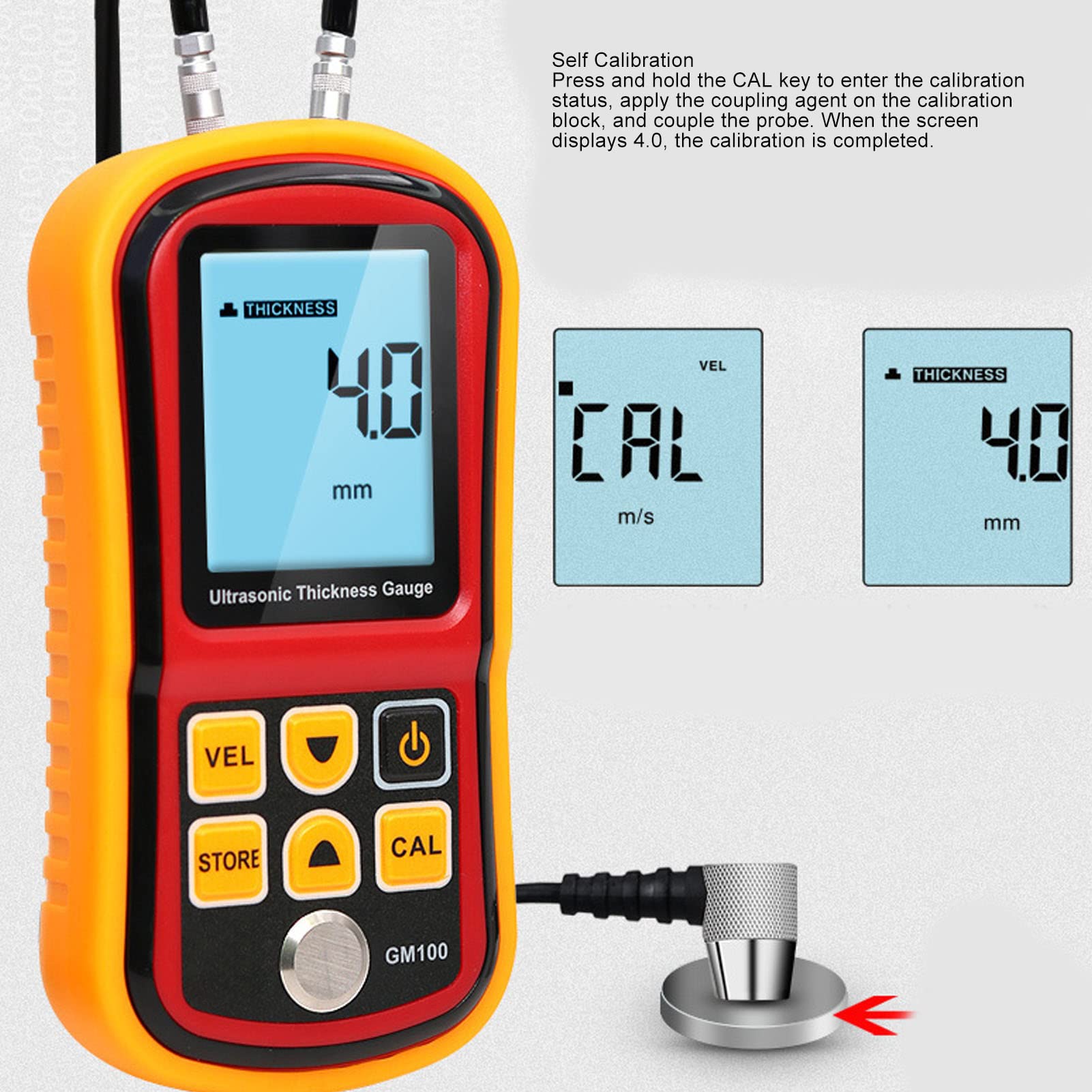 Medidor de espesor ultrasónico Medidor de pantalla digital para medición de espesor de metal GM100