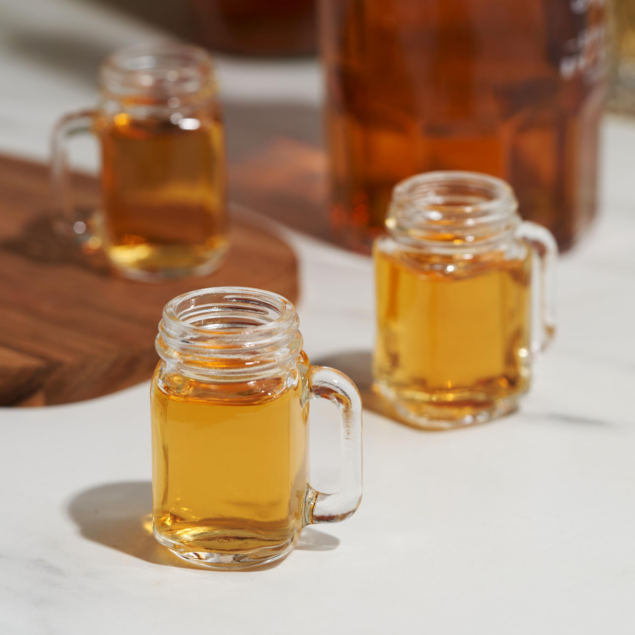 True Mason Lot de 6 mini verres à shot réutilisables en forme de bocal Mason avec poignées, 30 ml