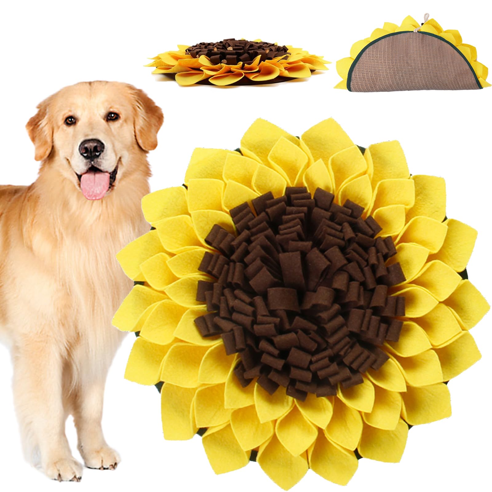 Snuffle Mat for Dogs, Pet Sniffing Pad for Slow Feeding, Puppy Cat Interactive Puzzle Toys for Smell Training, Indoor Foraging Mat for Stress Relief, Yellow (L)