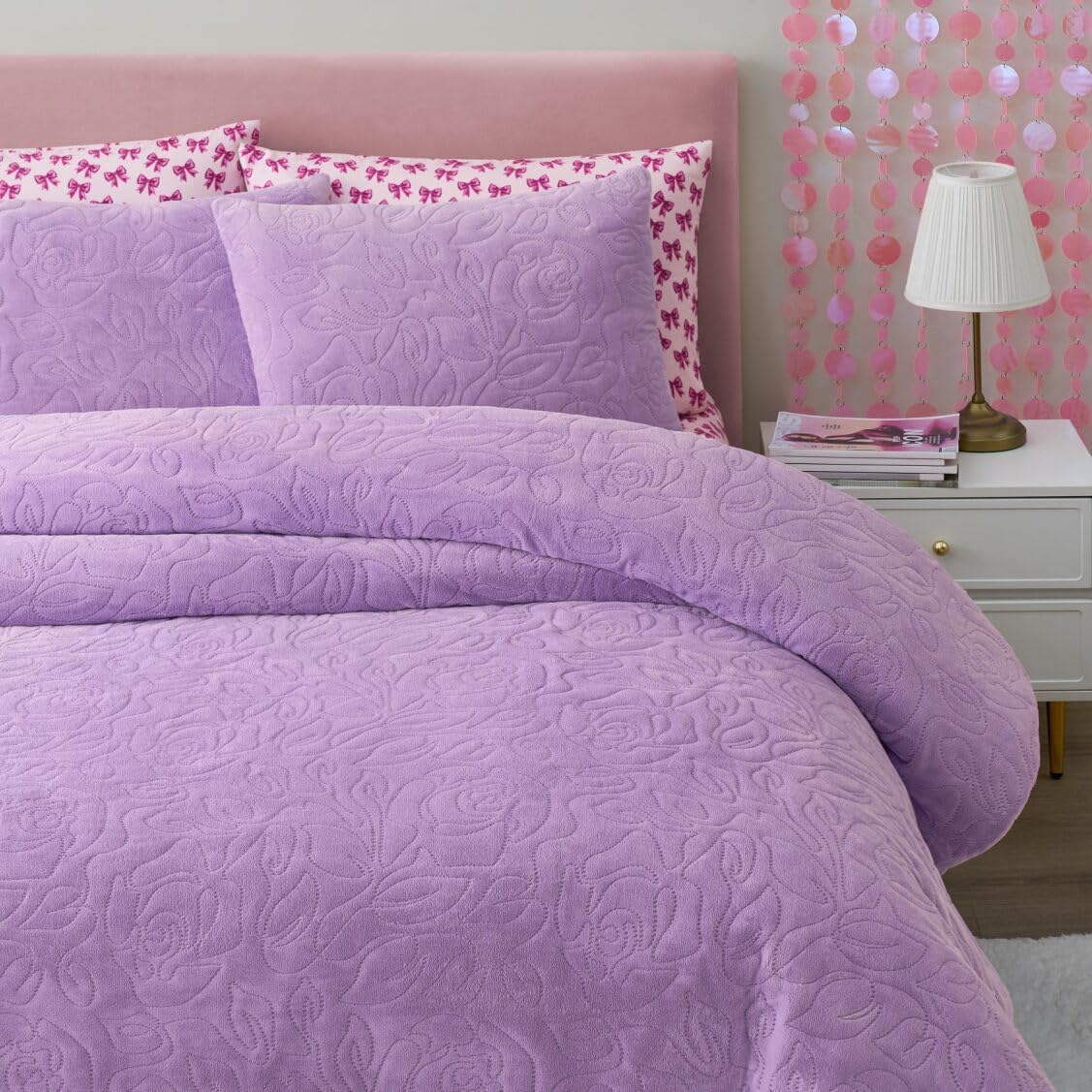 Paris Hilton 3 Piece Full/Queen Comforter Set with 2 Pillow Shams - Chic & Lightweight Quilted Full Bed Spreads, Housewarming & Birthday Gifts for Women & Teen Girls, Lavender Roses (Henrietta) | Cute Designs