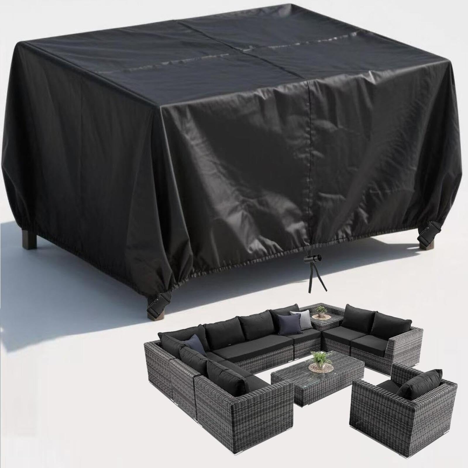 PVPQPR Outdoor Garden Furniture Covers Heavy Duty 420d Oxford Fabric Patio Table Covers For Garden Furniture Rectangular Coffee Table Rattan Sofa Set For Rainy,Snowy And Sunny 150x110x70cm