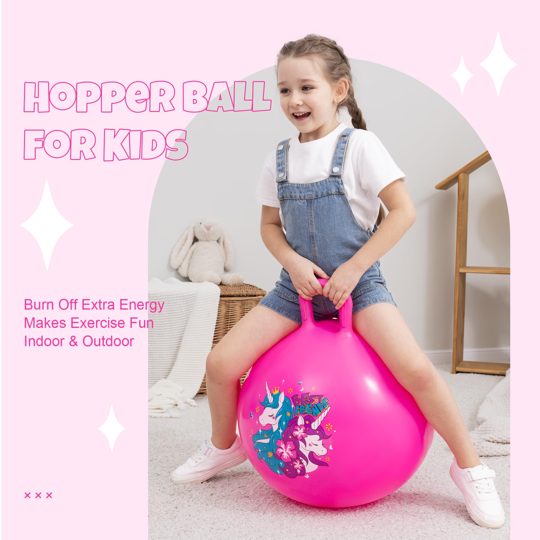 U&C Planet 2er-Pack Hüpfball Hopperbälle mit Griff Hopper Spielzeug für Kinder von 3-8 Jahren Garten Spiel Indoor & Outdoor Spiel Geschenke für Kinder - 5