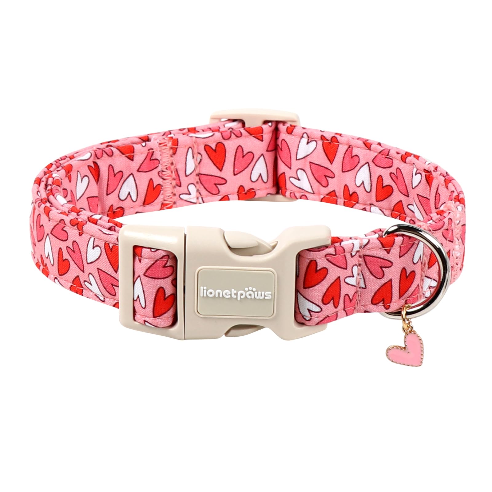 Lionet Paws Valentine's Day Dog Collars - Pink Dogs Collar with Plastic Buckle and Heart Pendant,Dog Collar for Medium Large Dogs