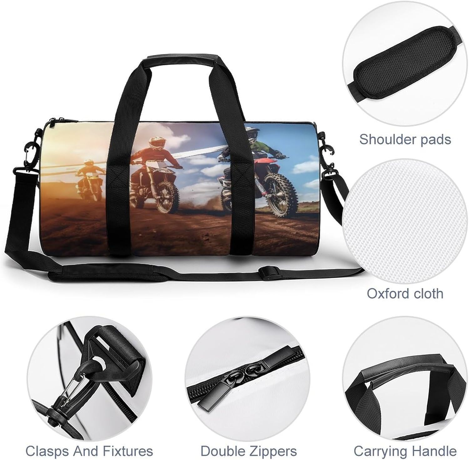 Motorcycle Motorsport Mountain Sunset Print Gym Sport Bag Travel Duffel Bags Weekender Carry on Tote Bags for Women Men