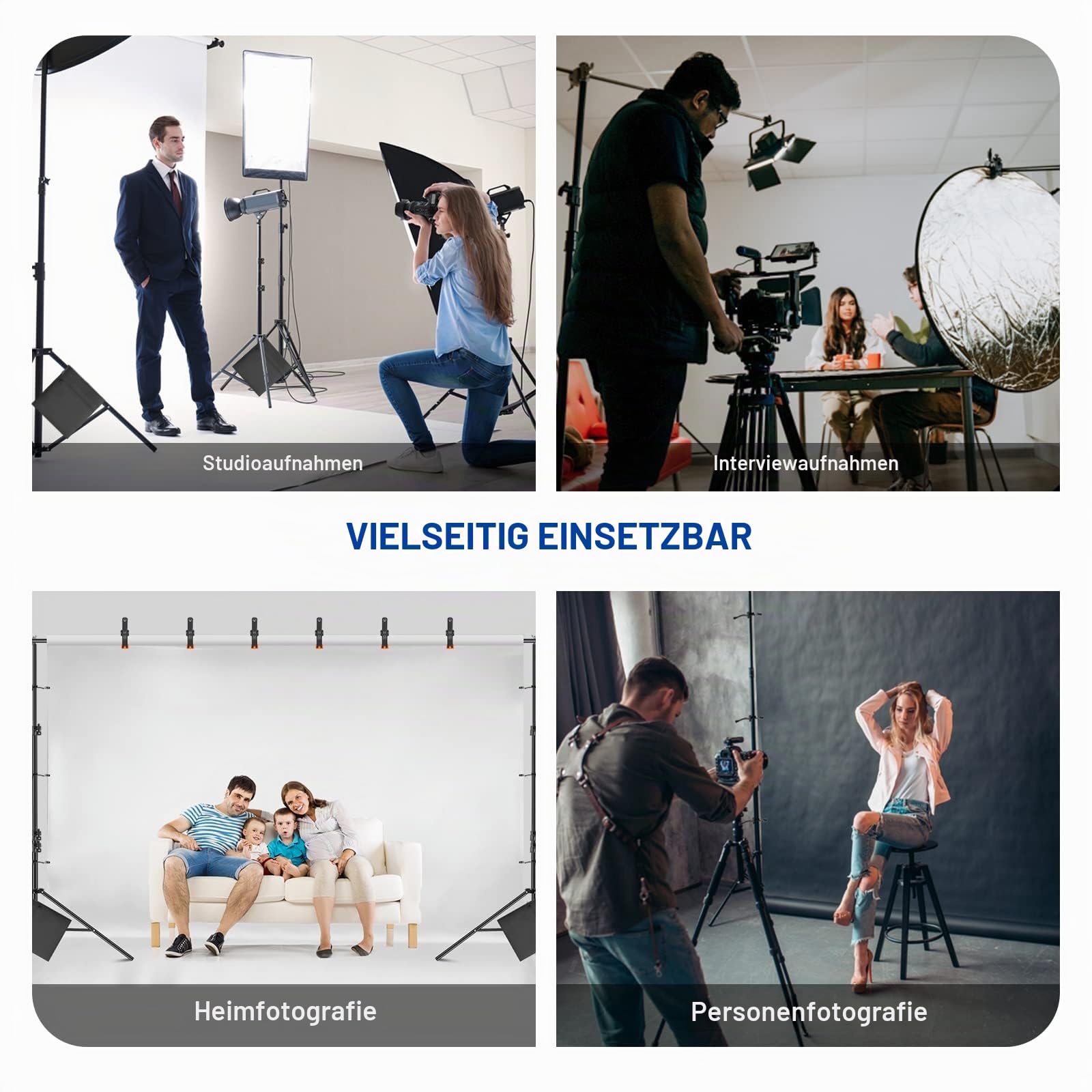 NEEWER 8,5x10 Fuß verstellbares Hintergrundständer Set, Fotografie Hintergrund Unterstützungssystem mit 4 Querstangen, 6 Federklemmen, 6 Hintergrundklammern, 2 Sandsäcken und Tragetasche