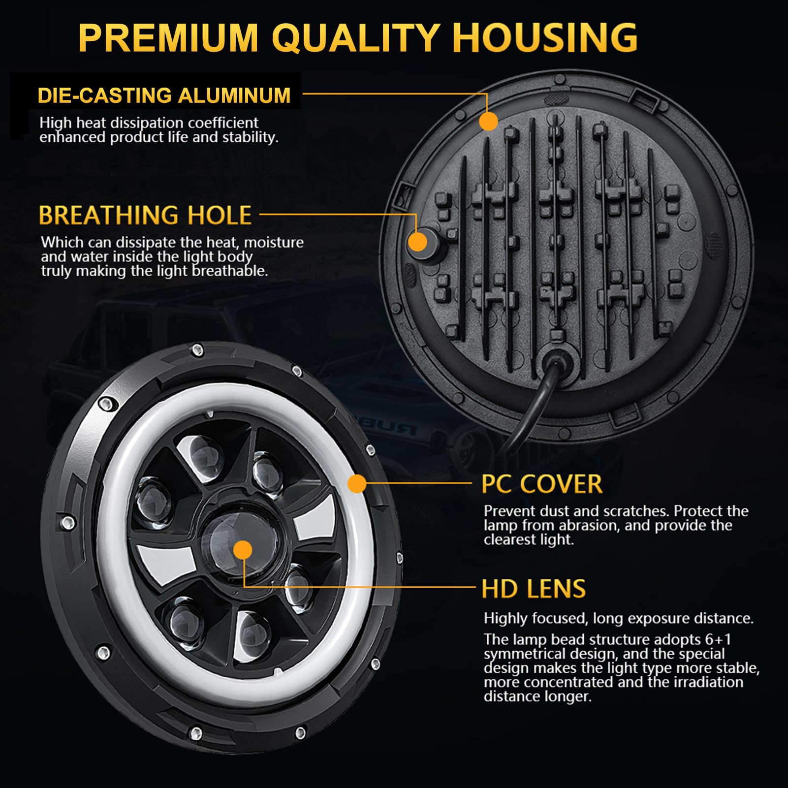 Amazon | Daconovo 7 インチ LED ヘッドライト丸型ヘッドライト